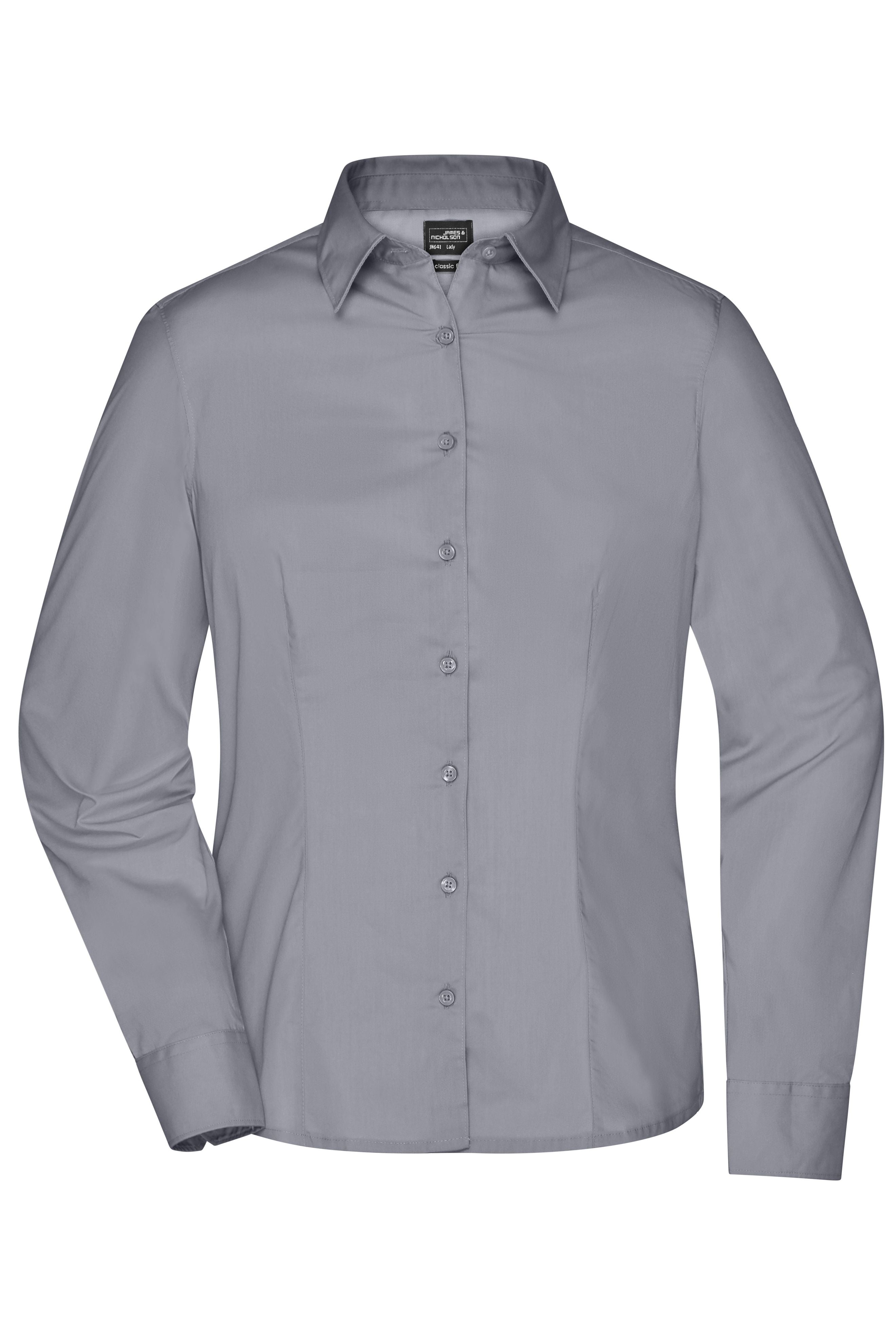 James & Nicholson Damen Langarm Business Bluse steel