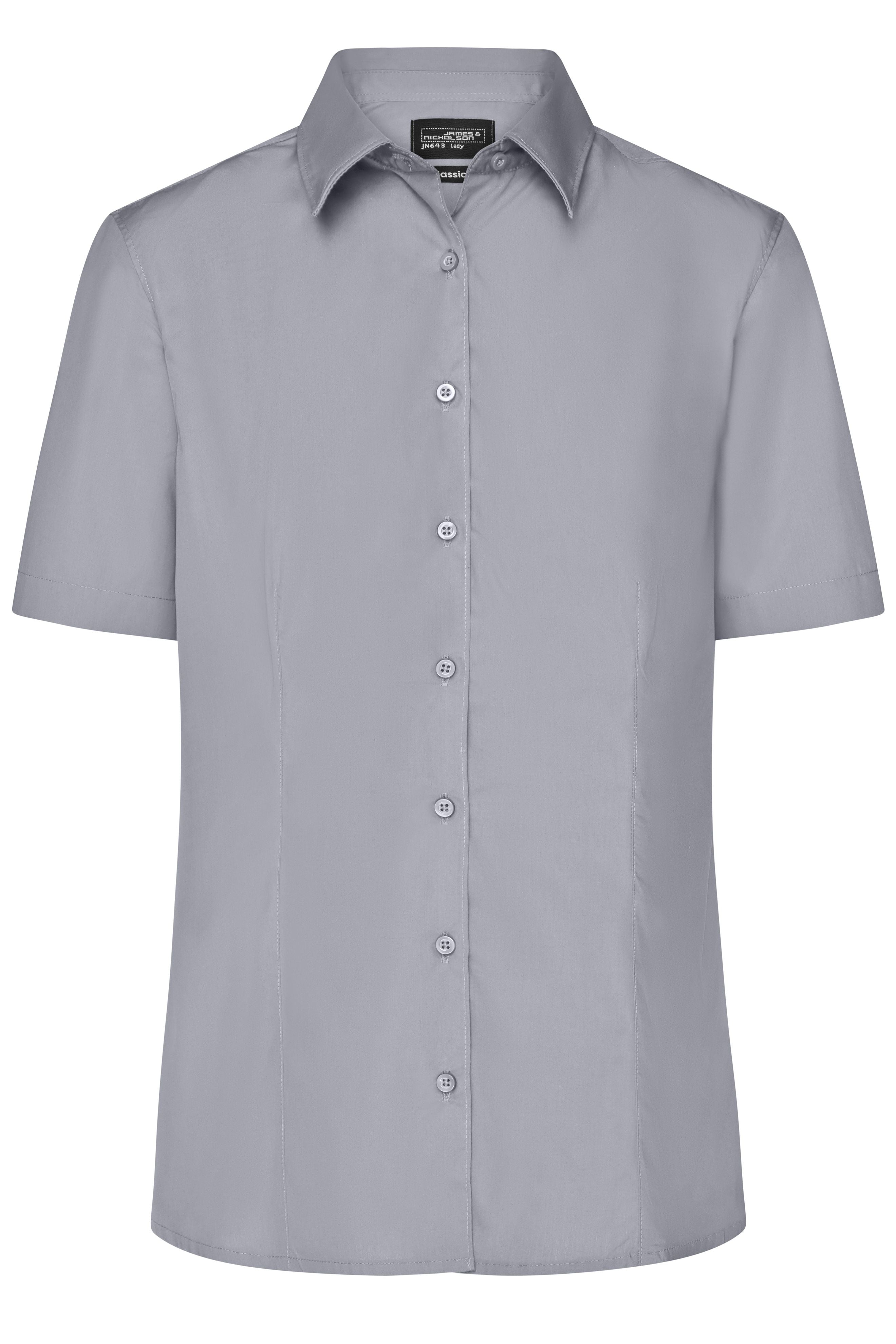 James & Nicholson Damenbluse Easy Care Kurzarm steel