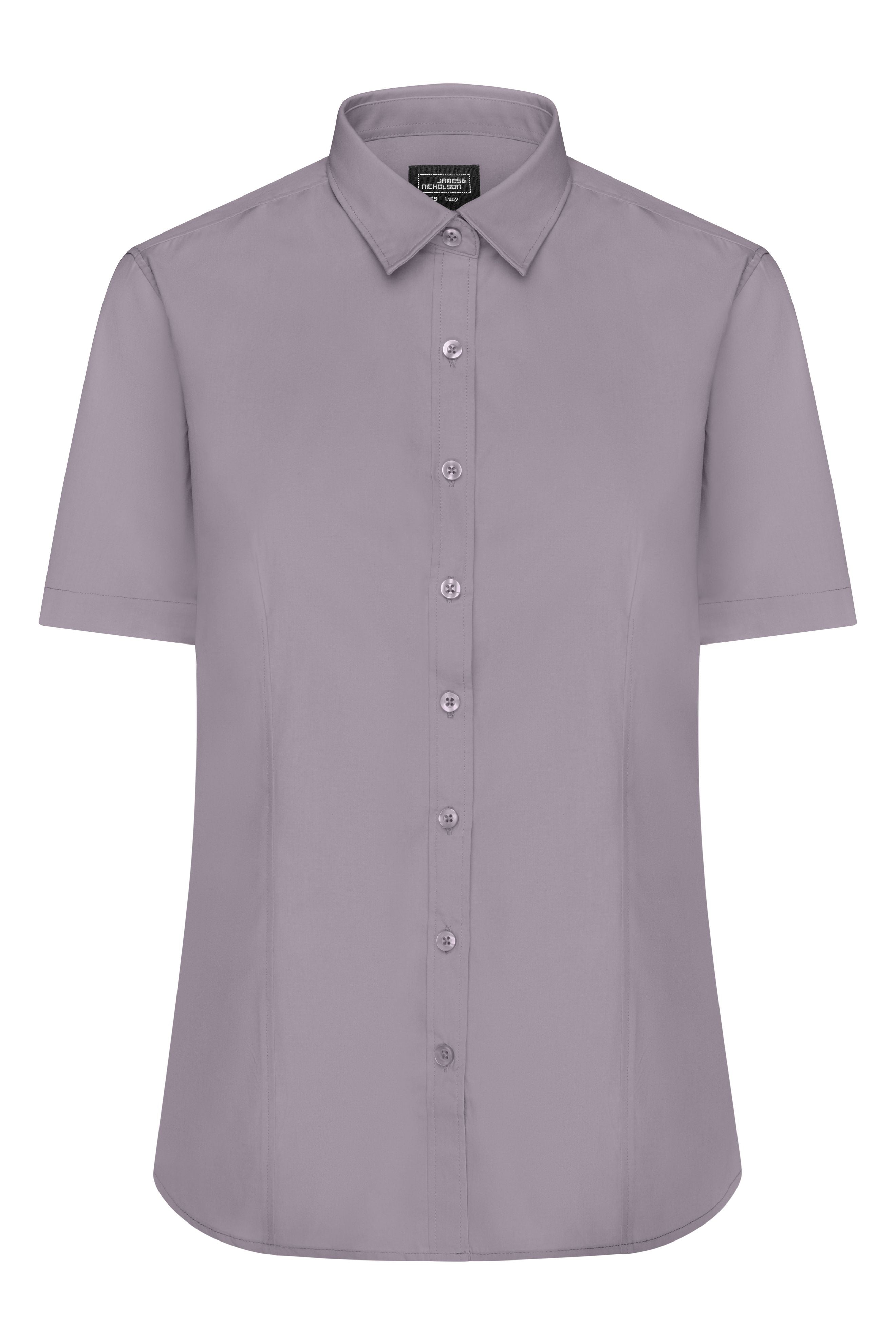 James & Nicholson Damenbluse Poplin Kurzarm steel