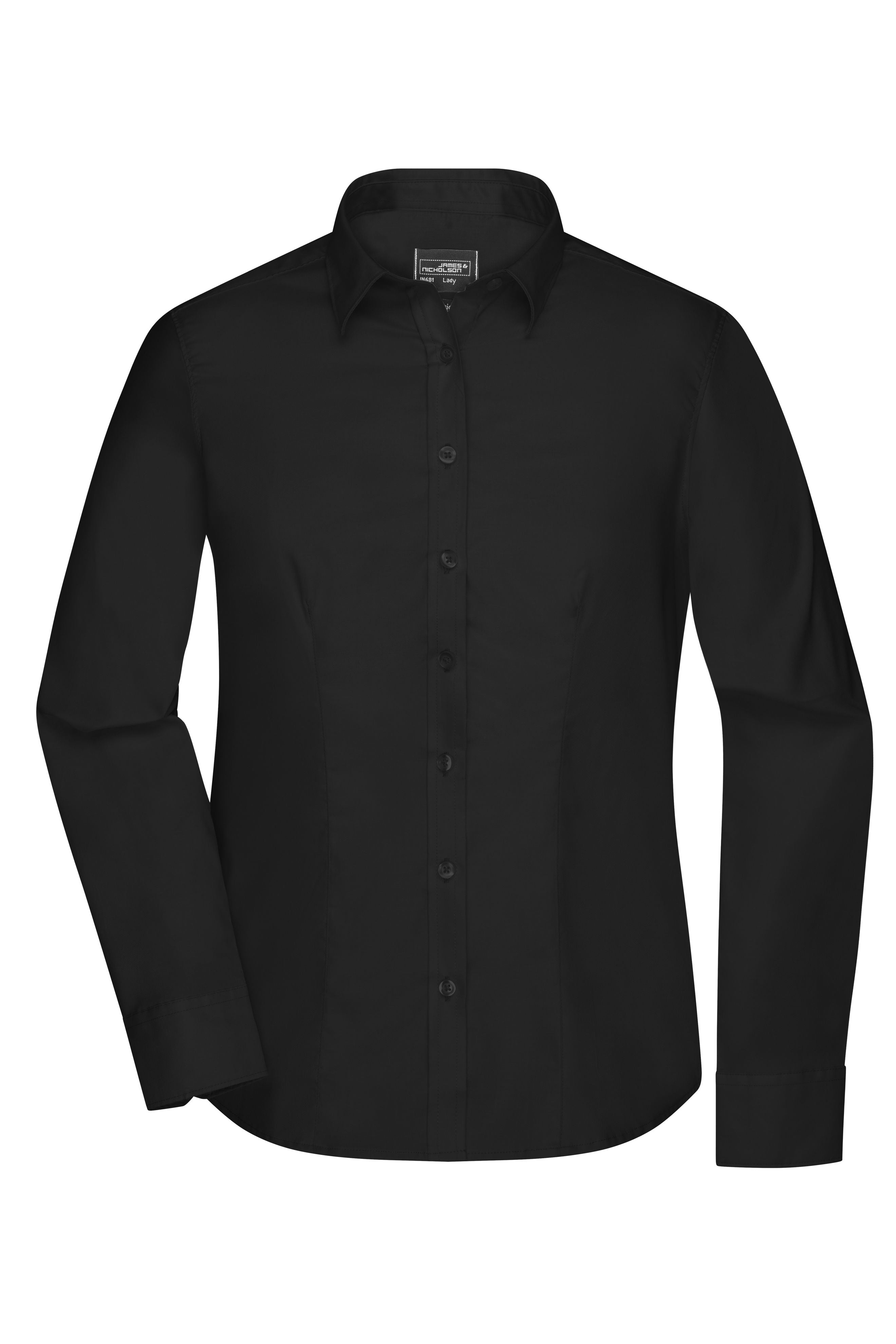 James & Nicholson Langarm Damenbluse Micro-Twill black