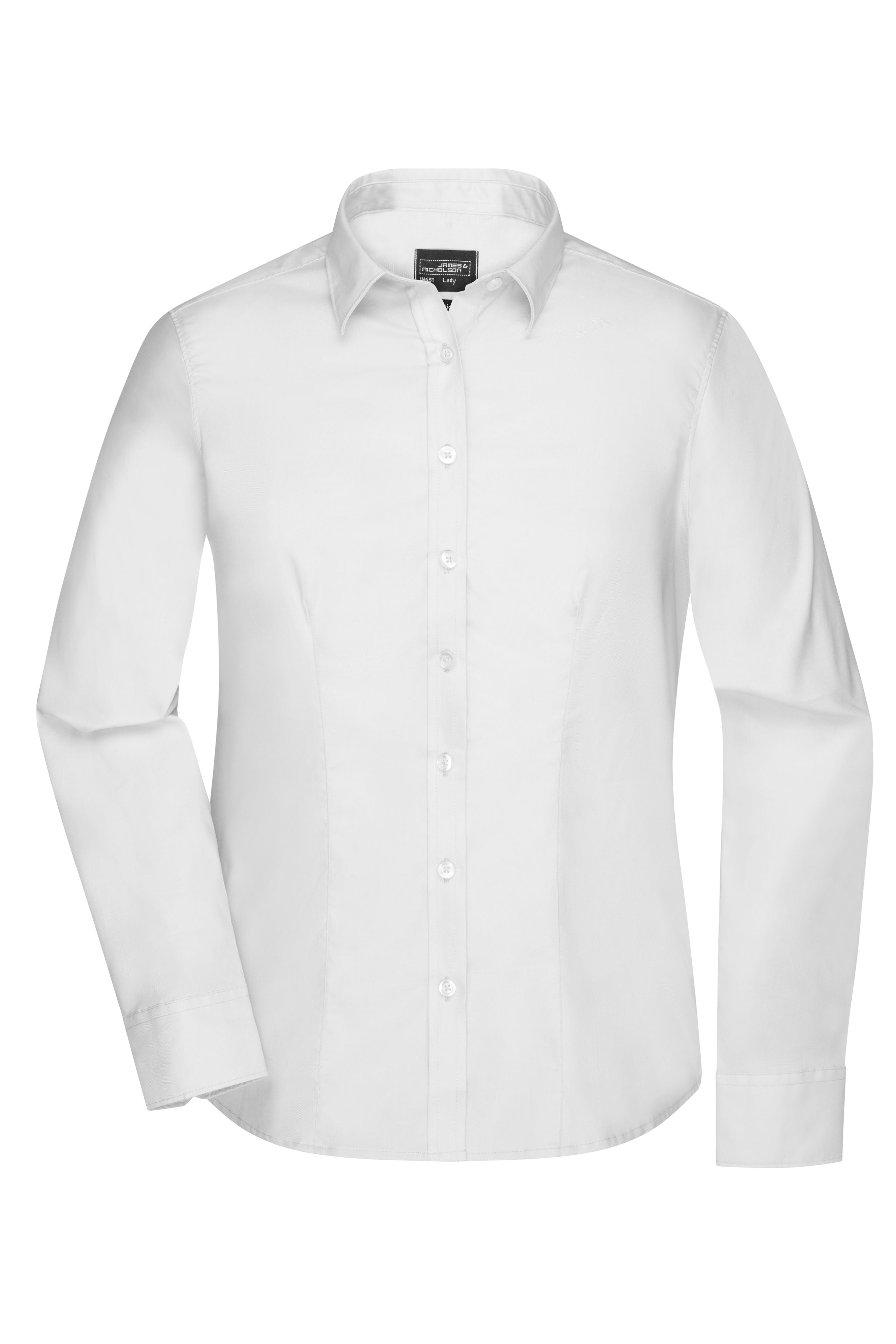 James & Nicholson Langarm Damenbluse Micro-Twill white