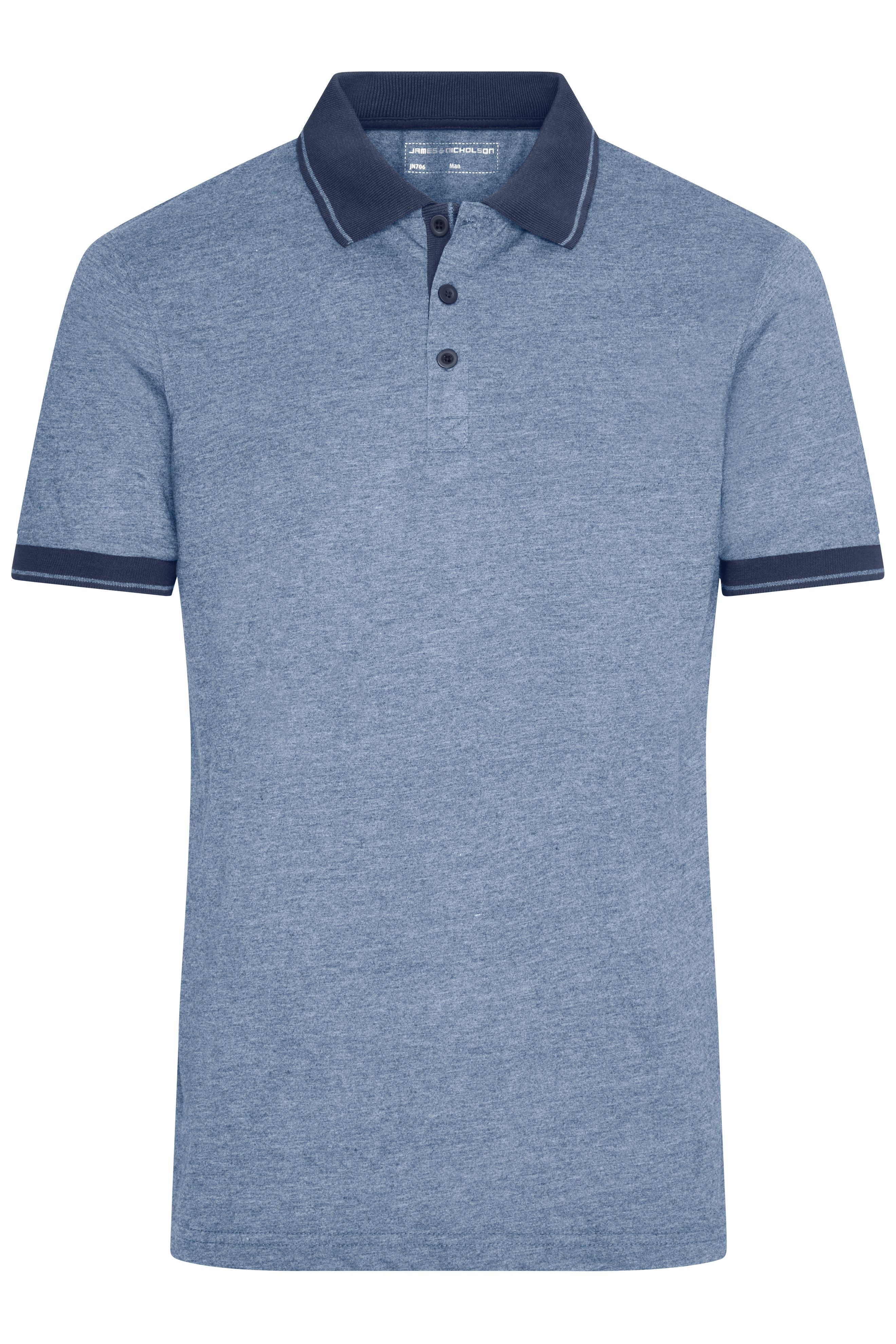 James & Nicholson Herren Melange Polo blue-melange/navy