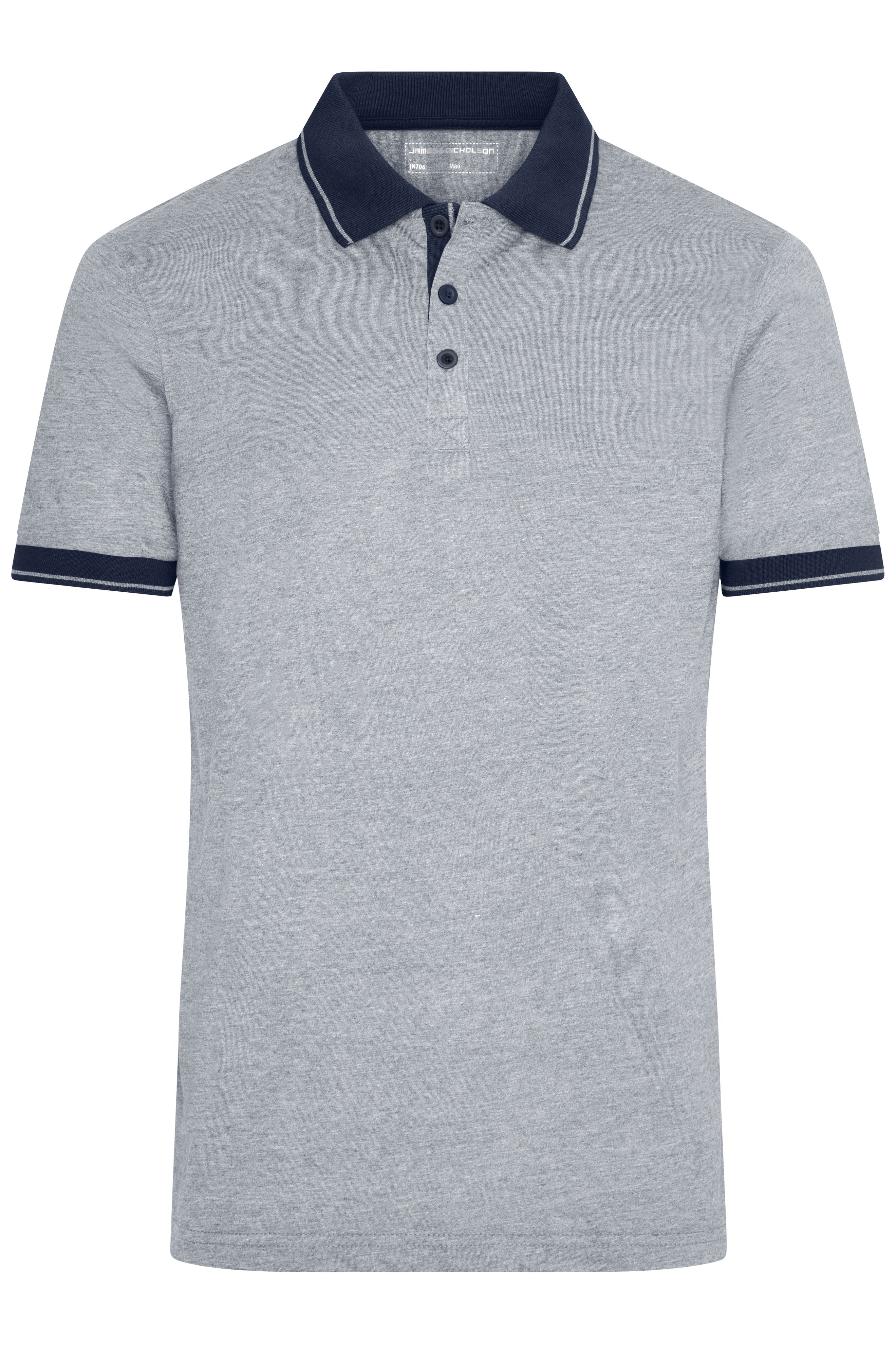 James & Nicholson Herren Melange Polo grey-heather/navy