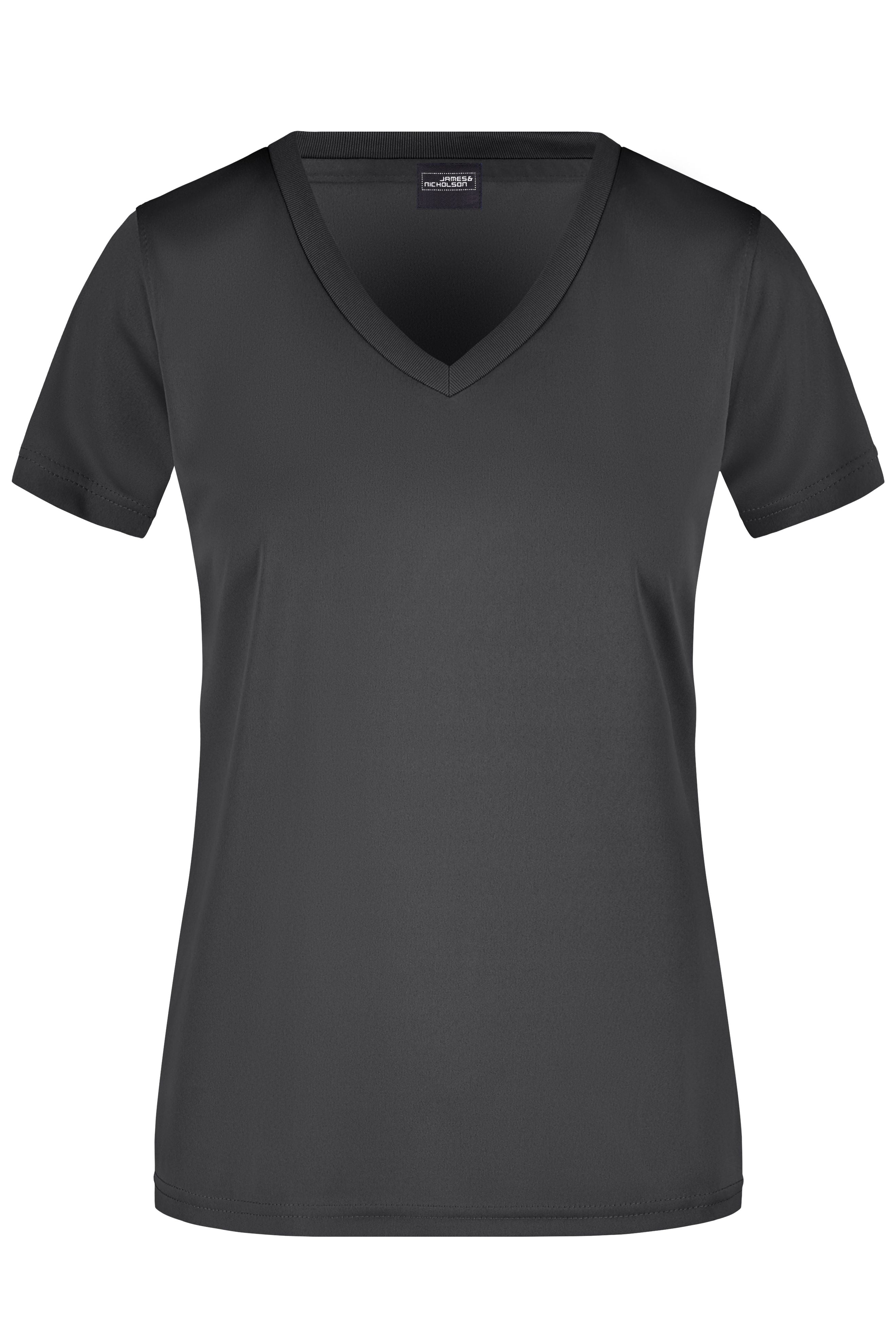 James & Nicholson Damen Sportshirt mit V-Ausschnitt black
