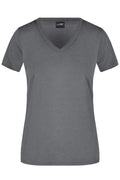 James & Nicholson Damen Sportshirt mit V-Ausschnitt dark-melange