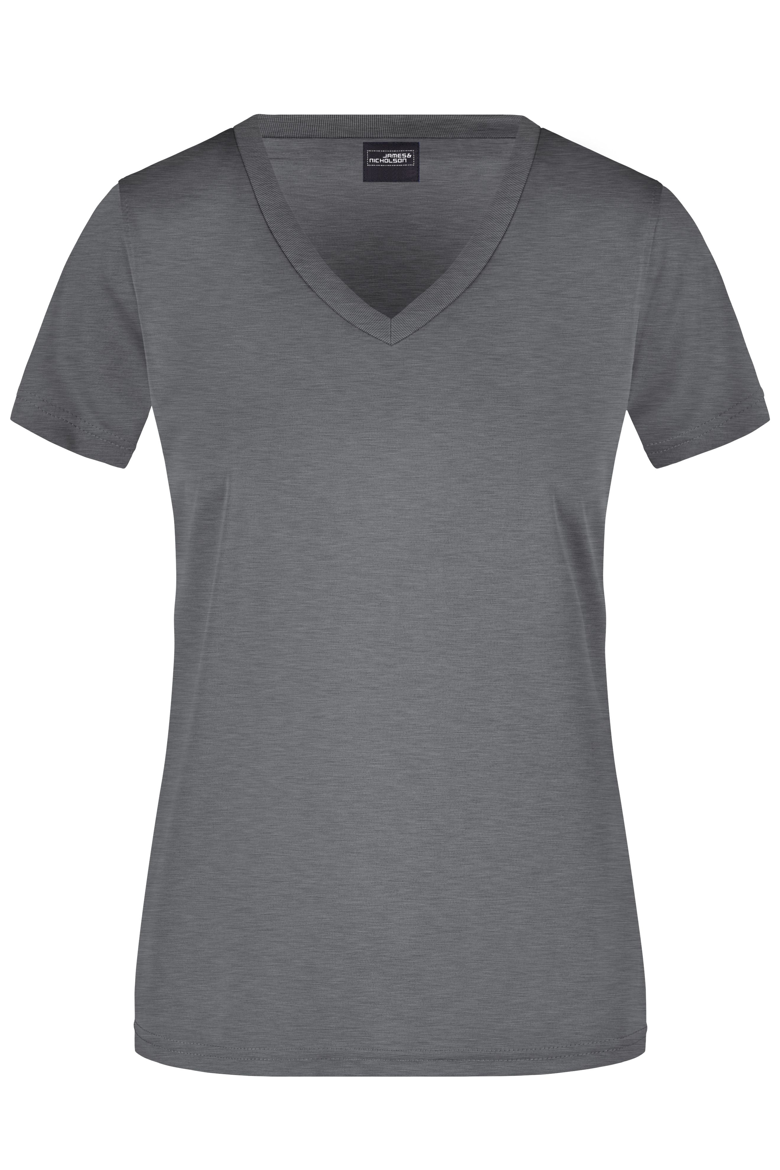 James & Nicholson Damen Sportshirt mit V-Ausschnitt dark-melange