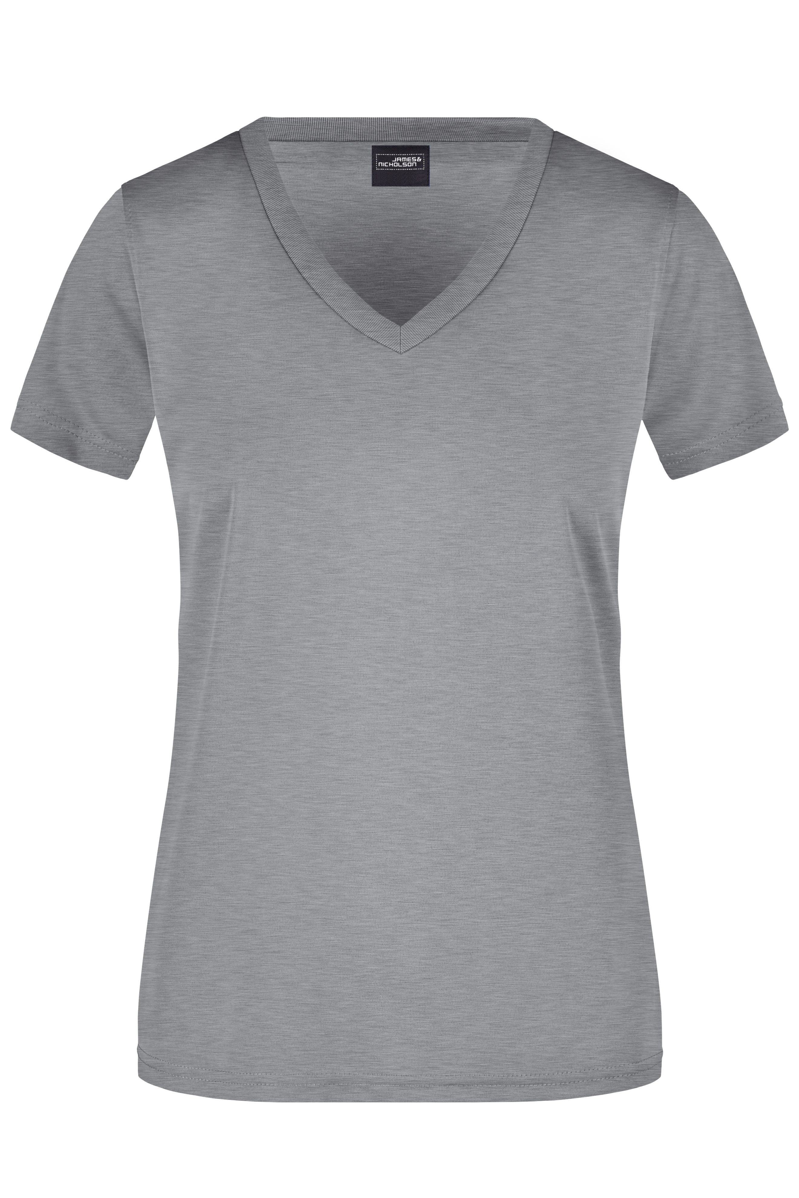 James & Nicholson Damen Sportshirt mit V-Ausschnitt light-melange