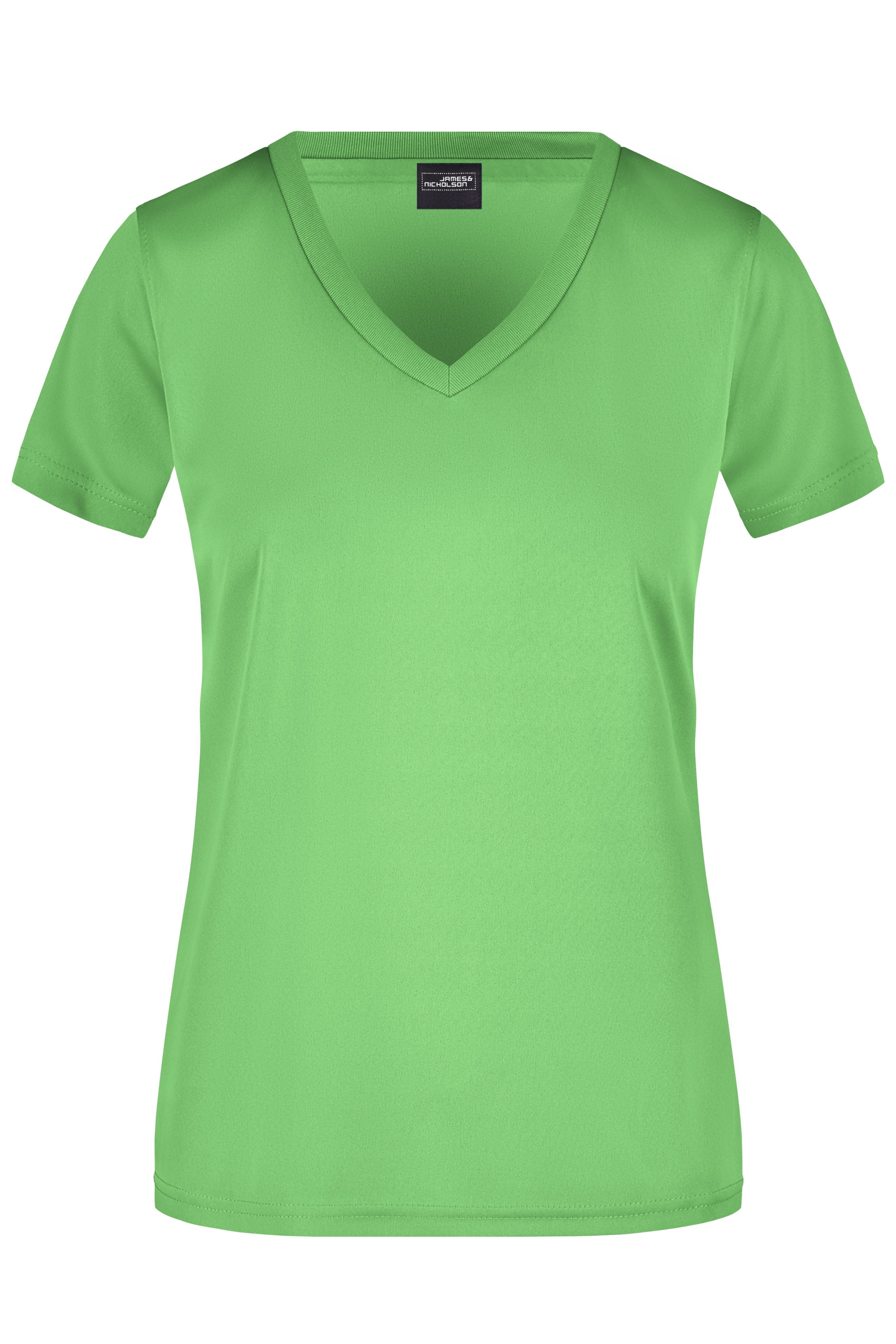 James & Nicholson Damen Sportshirt mit V-Ausschnitt lime-green