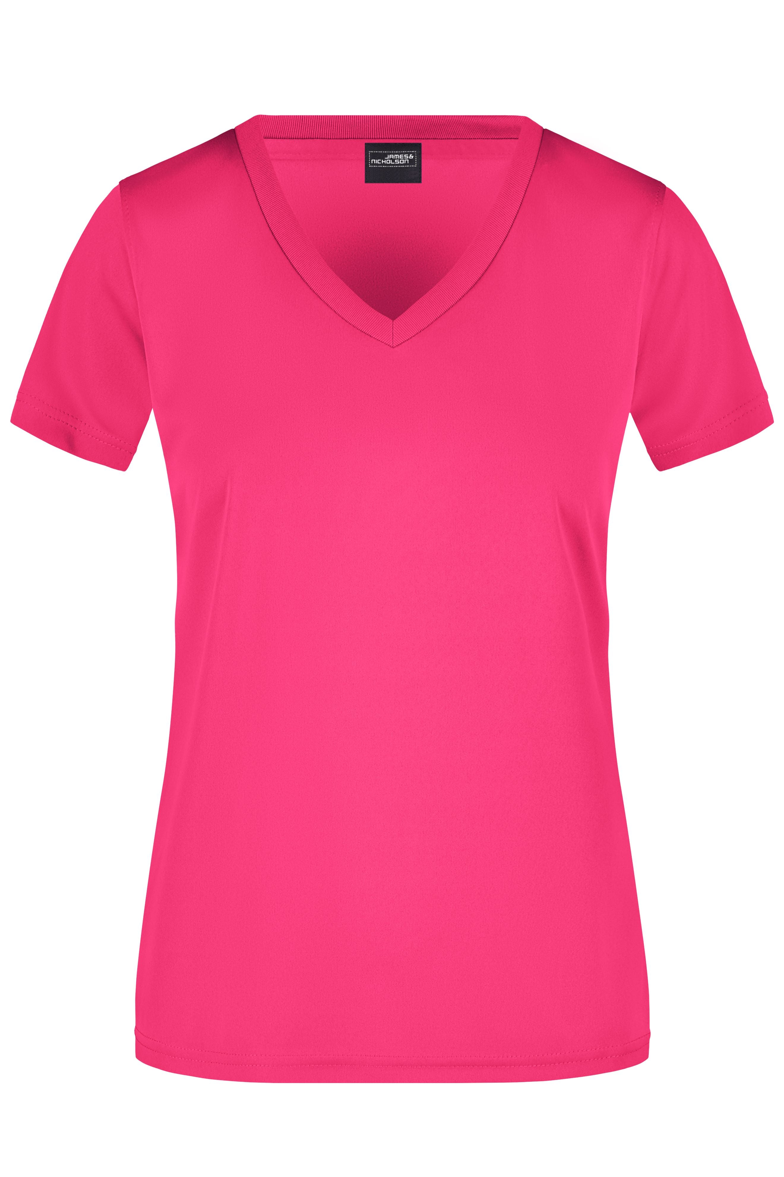 James & Nicholson Damen Sportshirt mit V-Ausschnitt pink