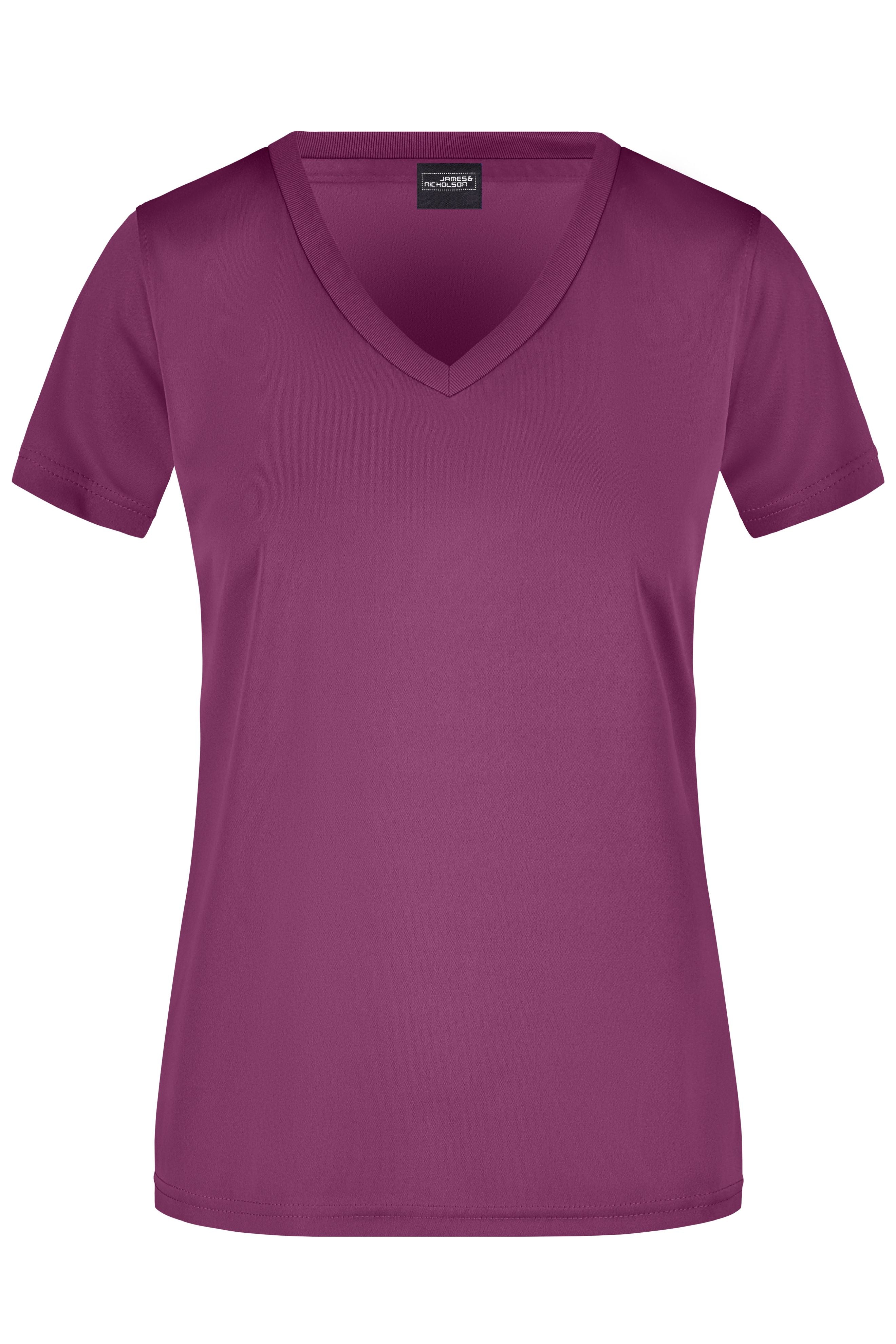 James & Nicholson Damen Sportshirt mit V-Ausschnitt purple