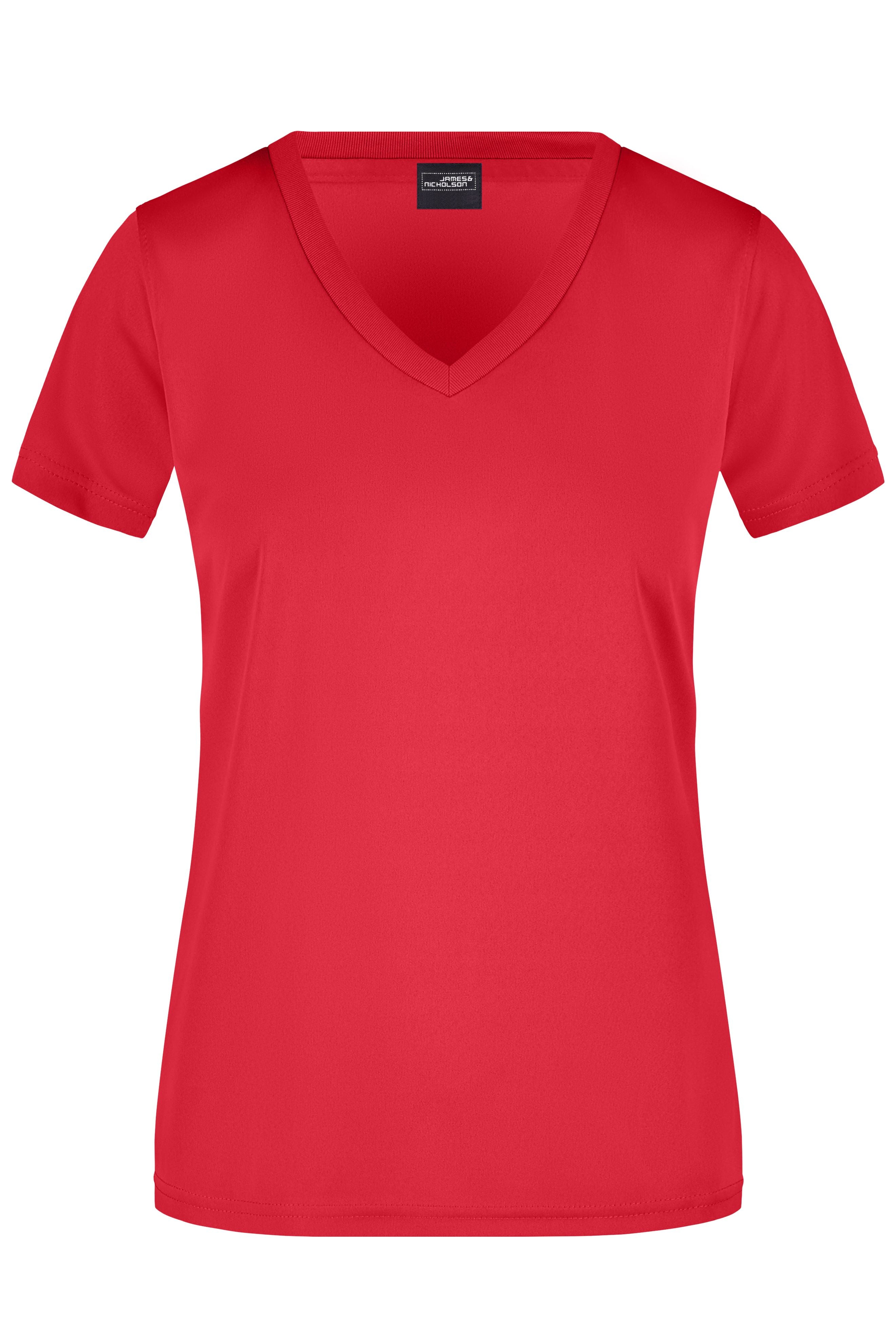 James & Nicholson Damen Sportshirt mit V-Ausschnitt red