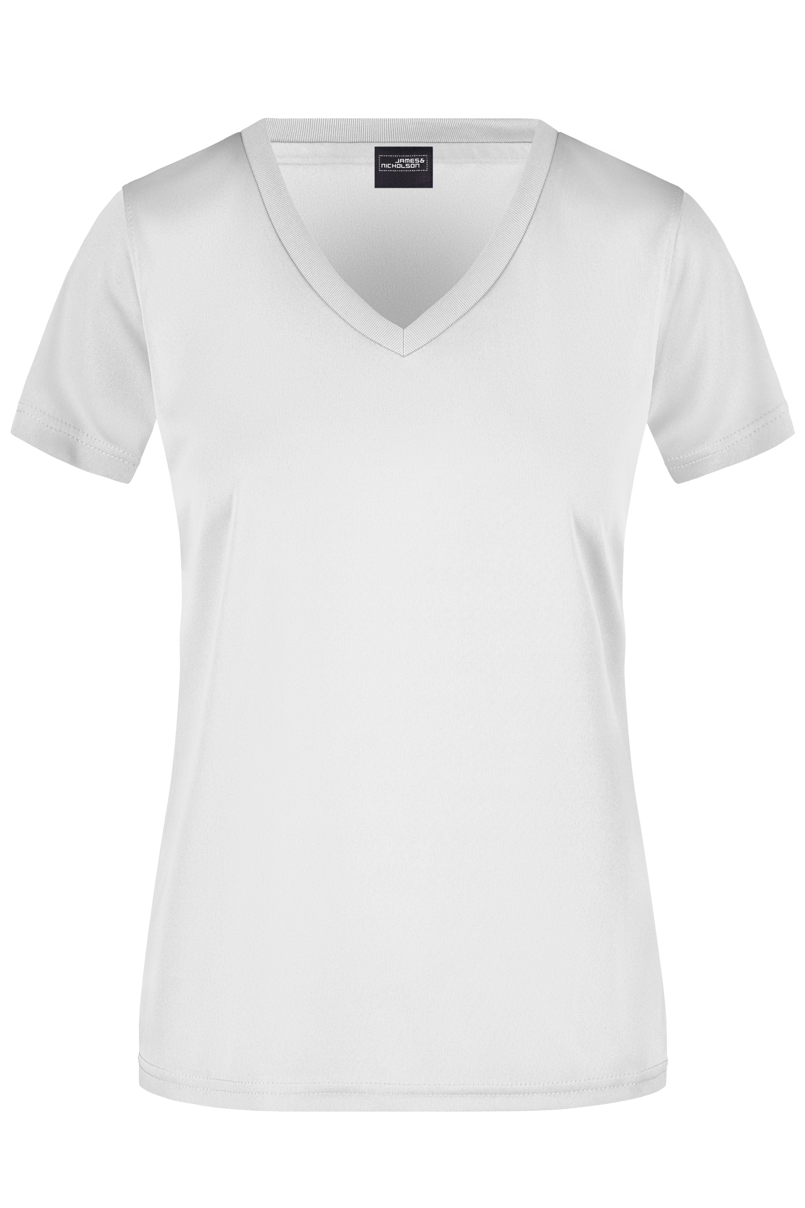 James & Nicholson Damen Sportshirt mit V-Ausschnitt white