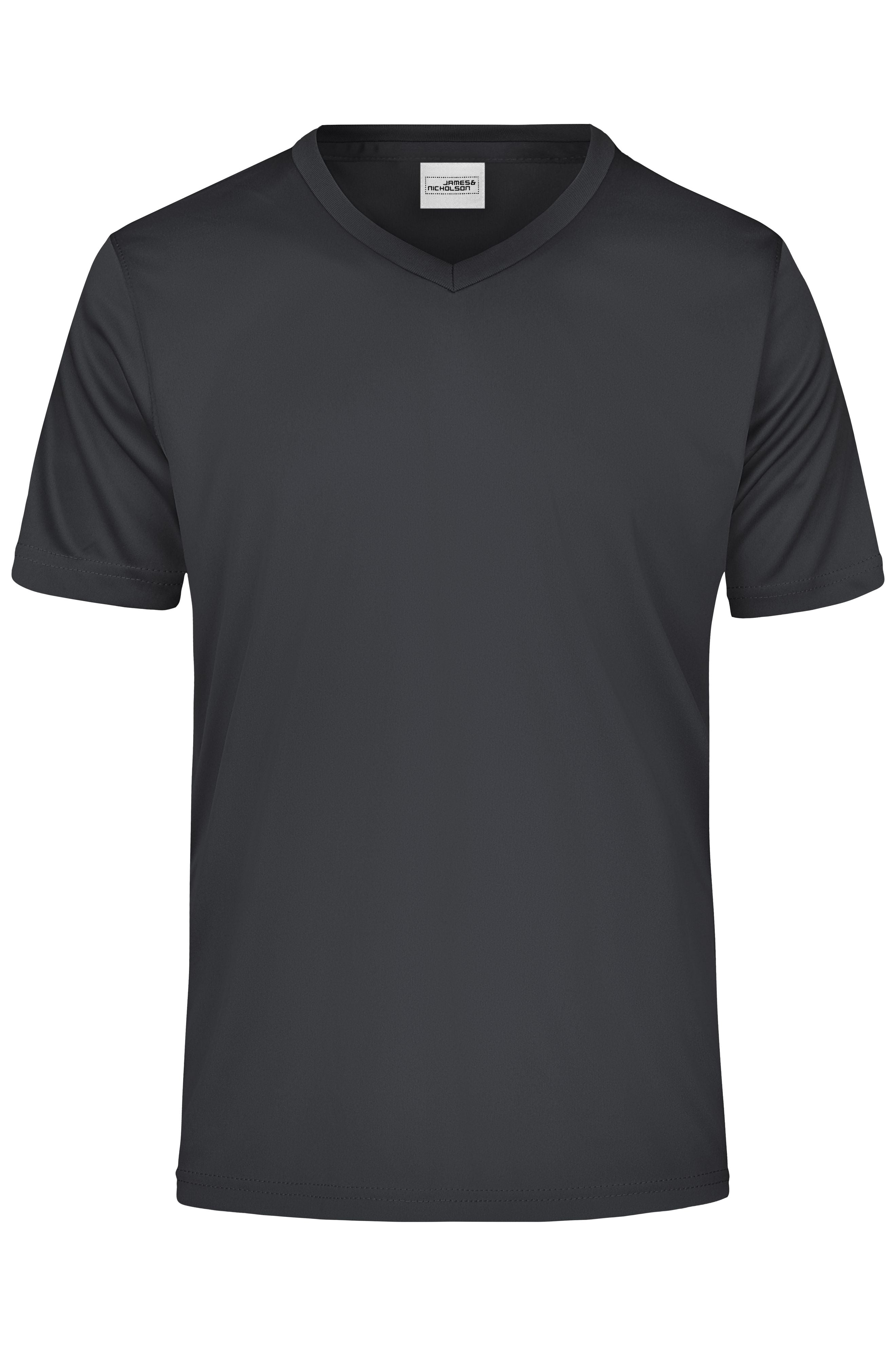 James & Nicholson Herren Sportshirt mit V-Ausschnitt black