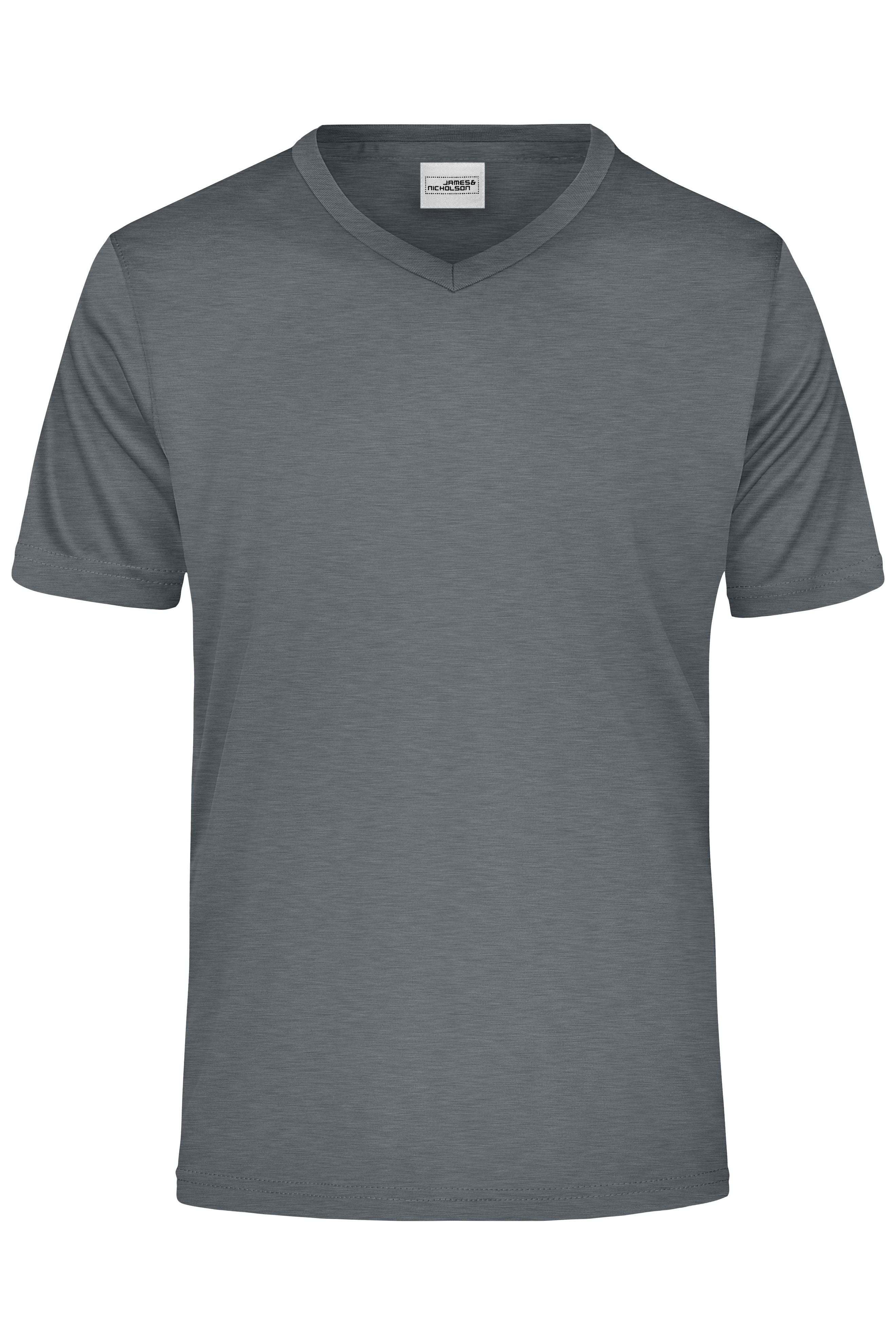 James & Nicholson Herren Sportshirt mit V-Ausschnitt dark-melange