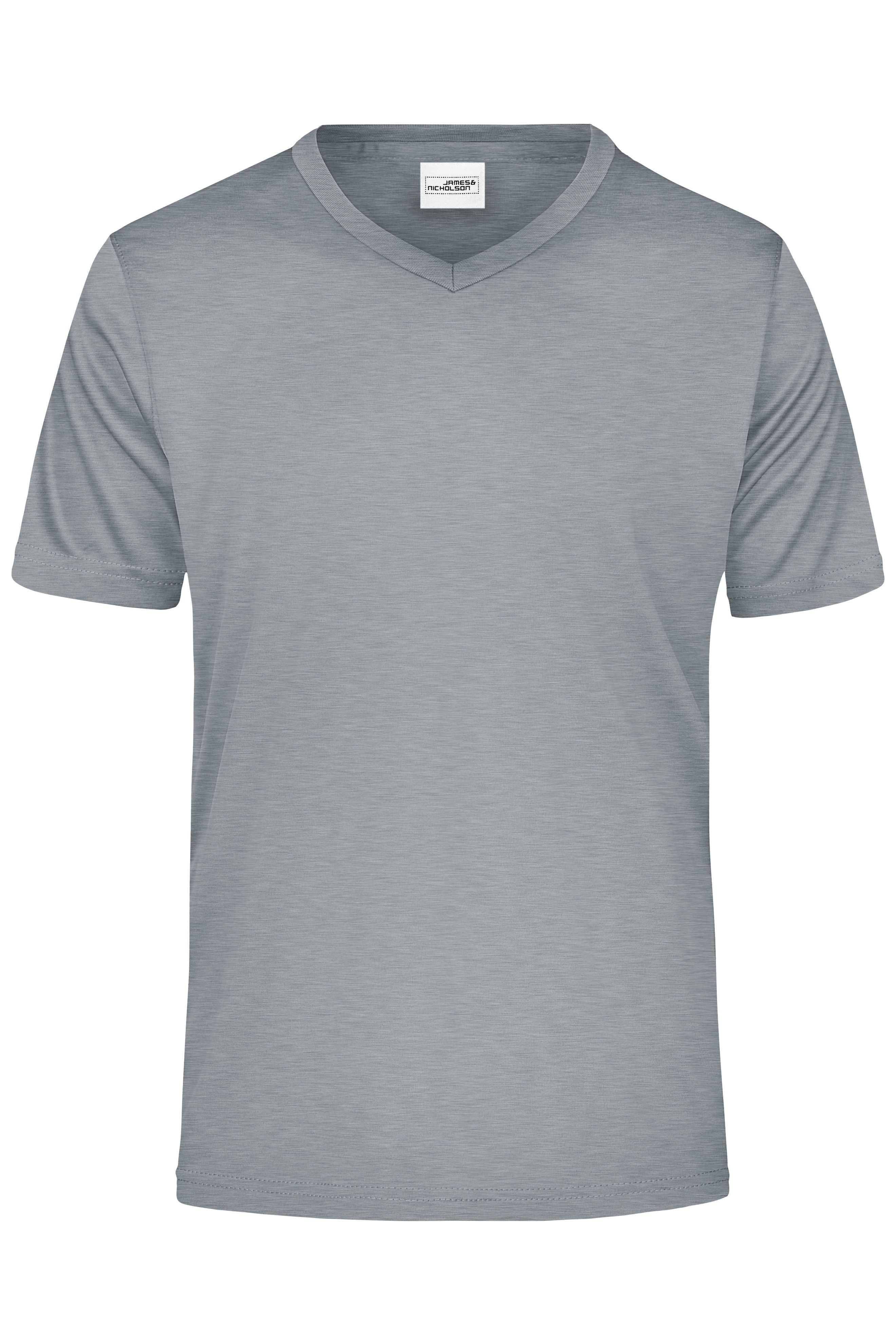 James & Nicholson Herren Sportshirt mit V-Ausschnitt light-melange