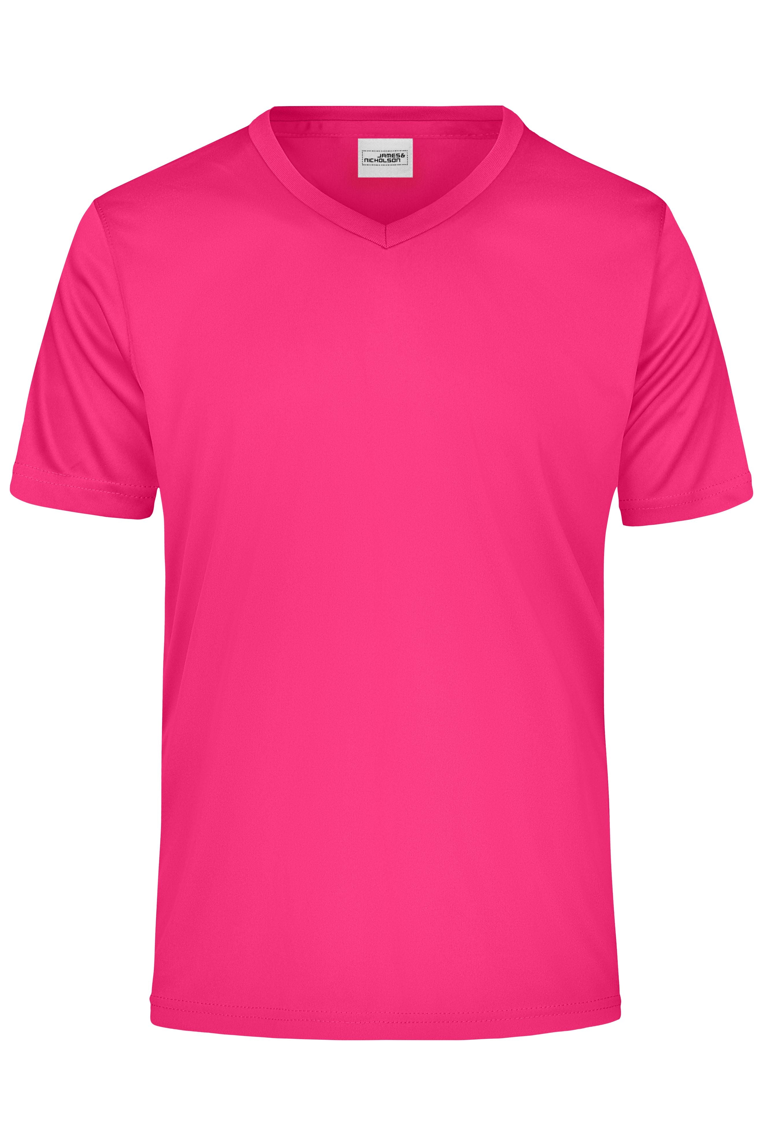 James & Nicholson Herren Sportshirt mit V-Ausschnitt pink