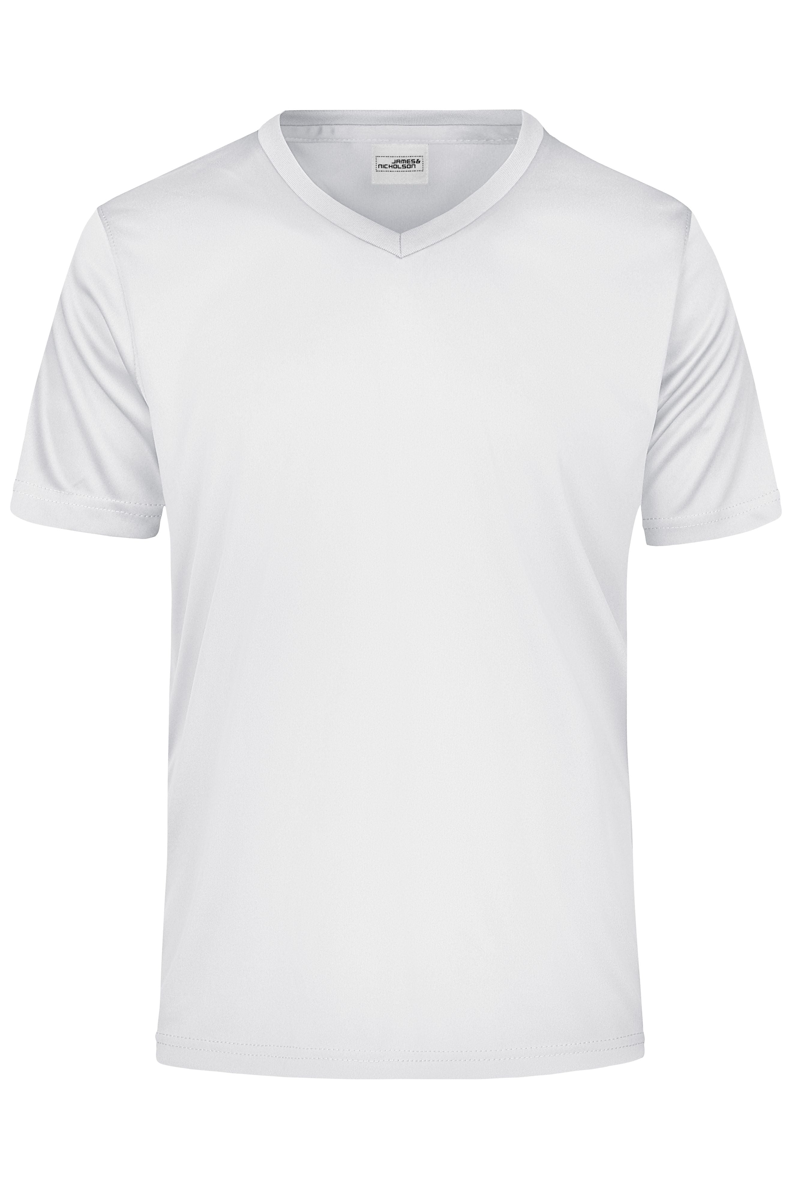 James & Nicholson Herren Sportshirt mit V-Ausschnitt white
