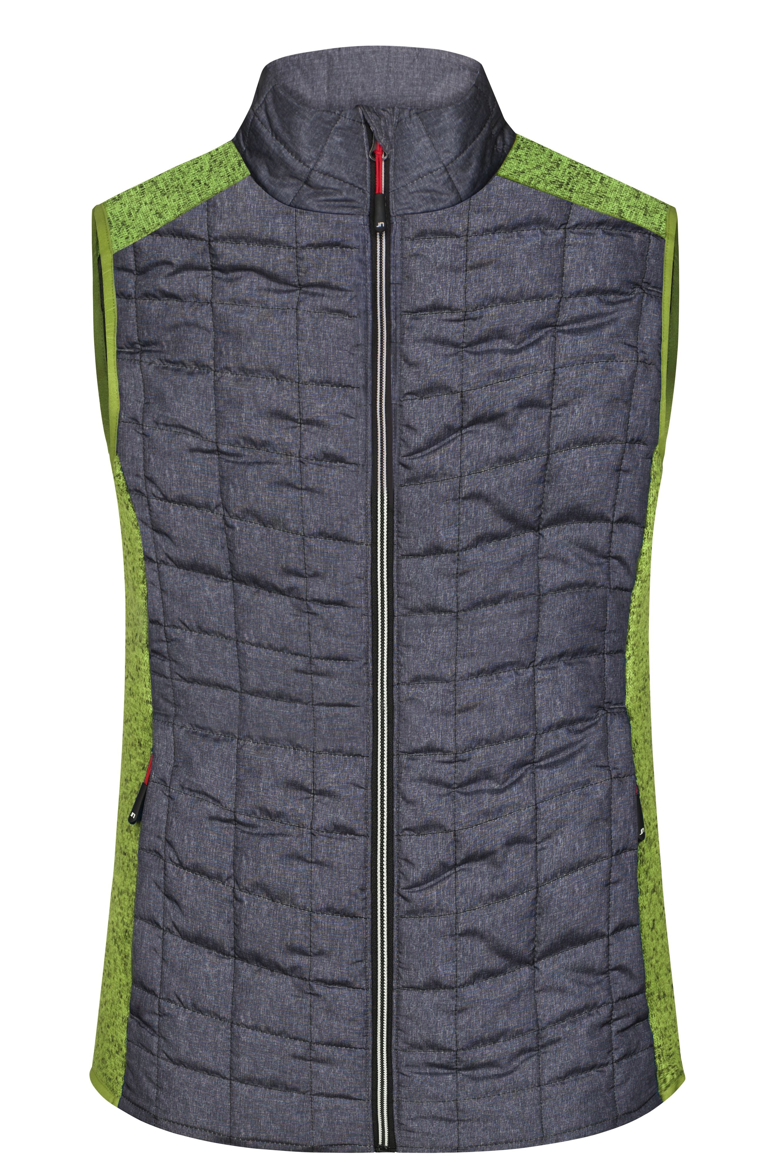 James & Nicholson Damen Melange Strickfleece Hybridweste kiwi-melange/anthracite-melange