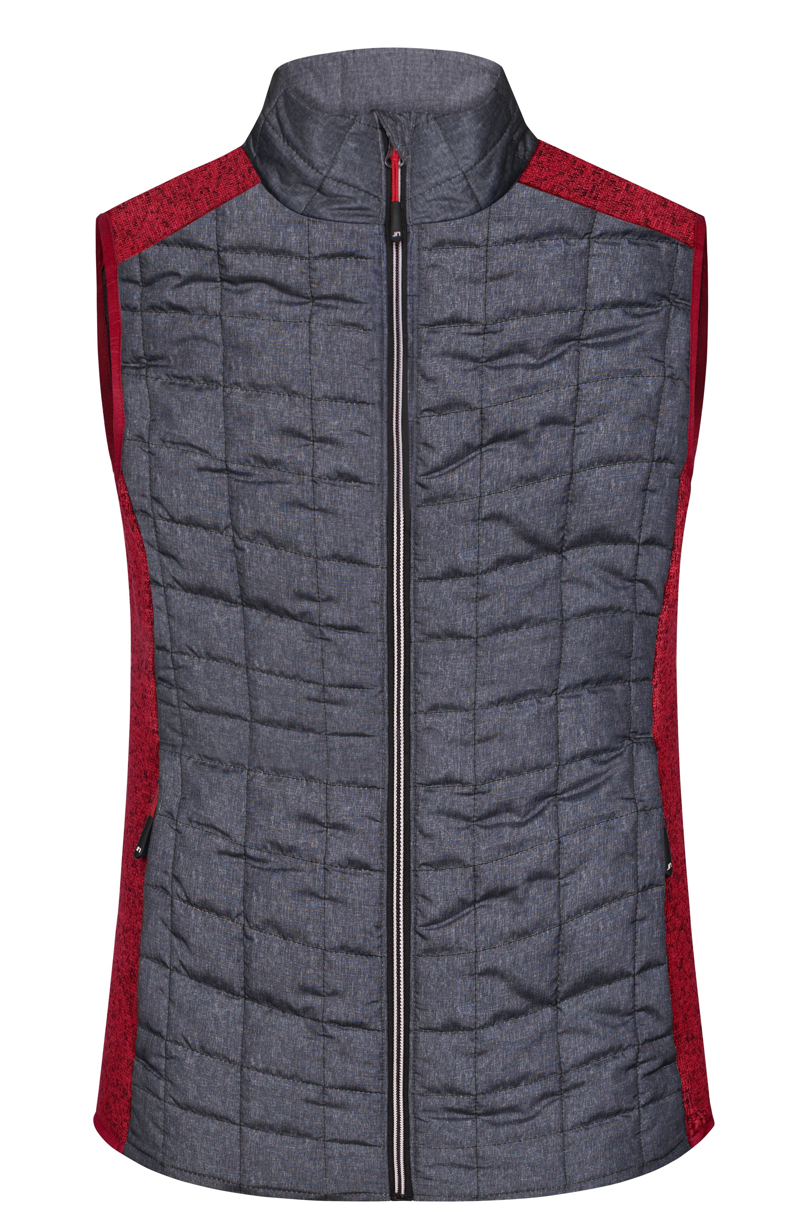 James & Nicholson Damen Melange Strickfleece Hybridweste red-melange/anthracite-melange