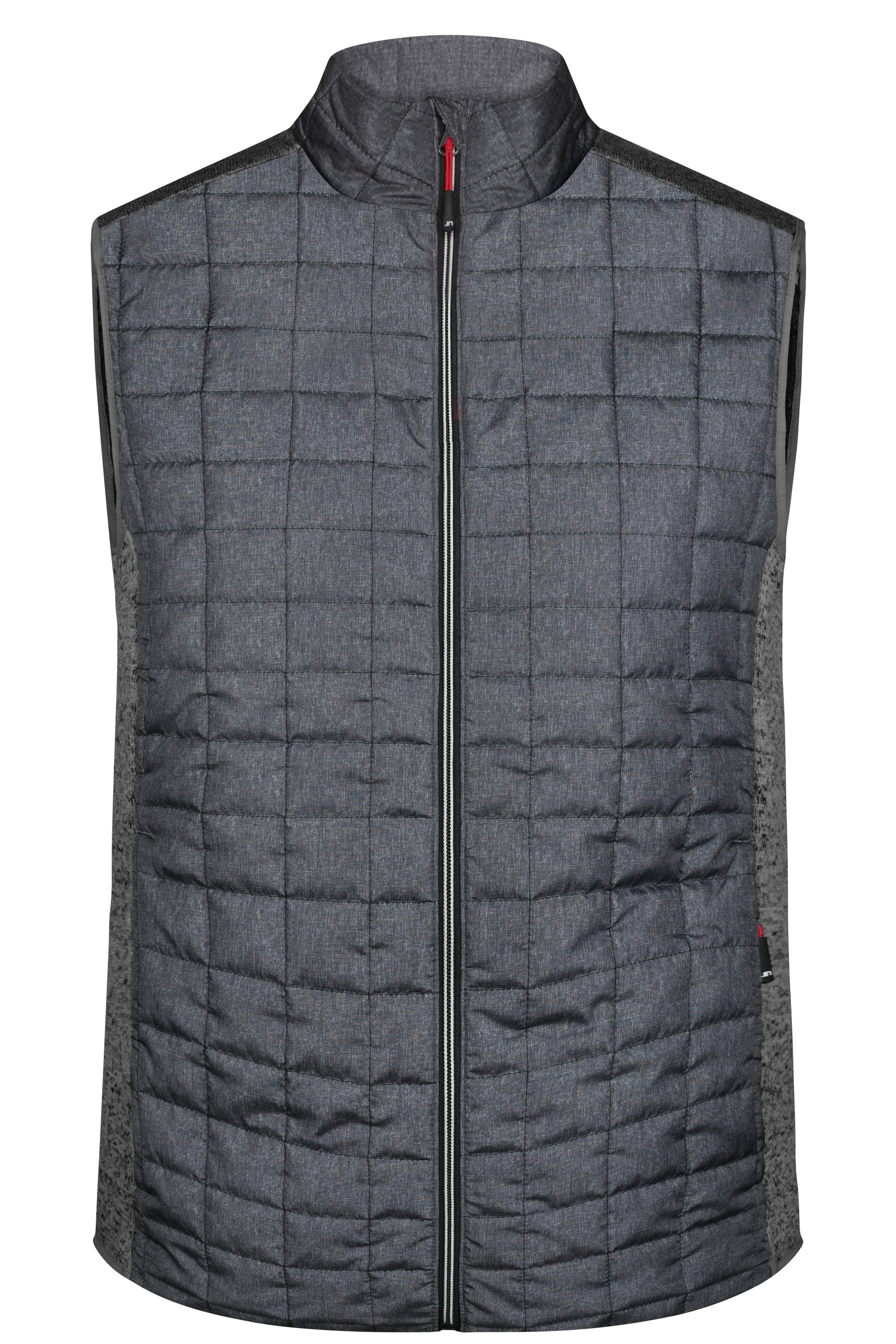 James & Nicholson Herren Melange Strickfleece Hybridweste grey-melange/anthracite-melange