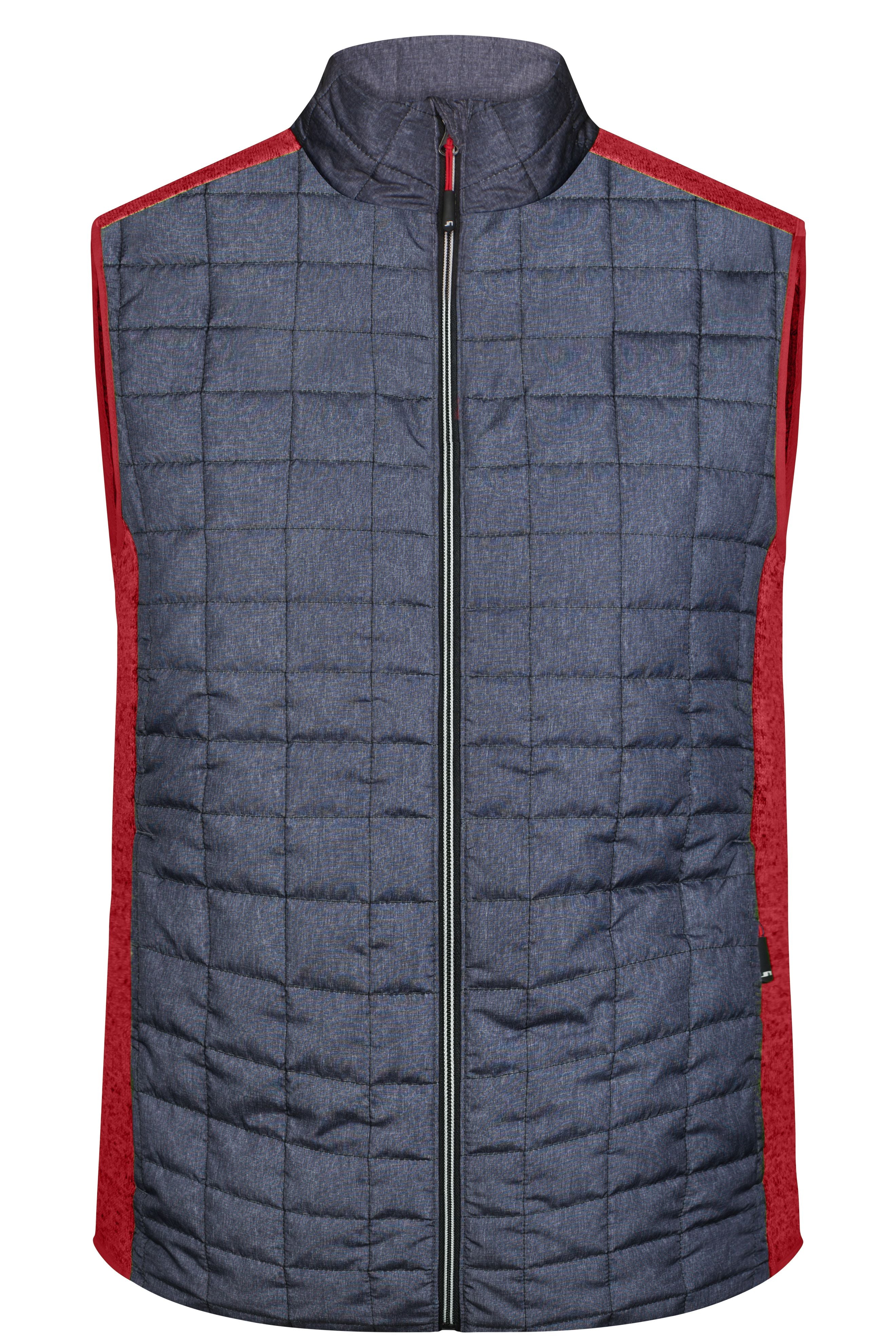James & Nicholson Herren Melange Strickfleece Hybridweste red-melange/anthracite-melange