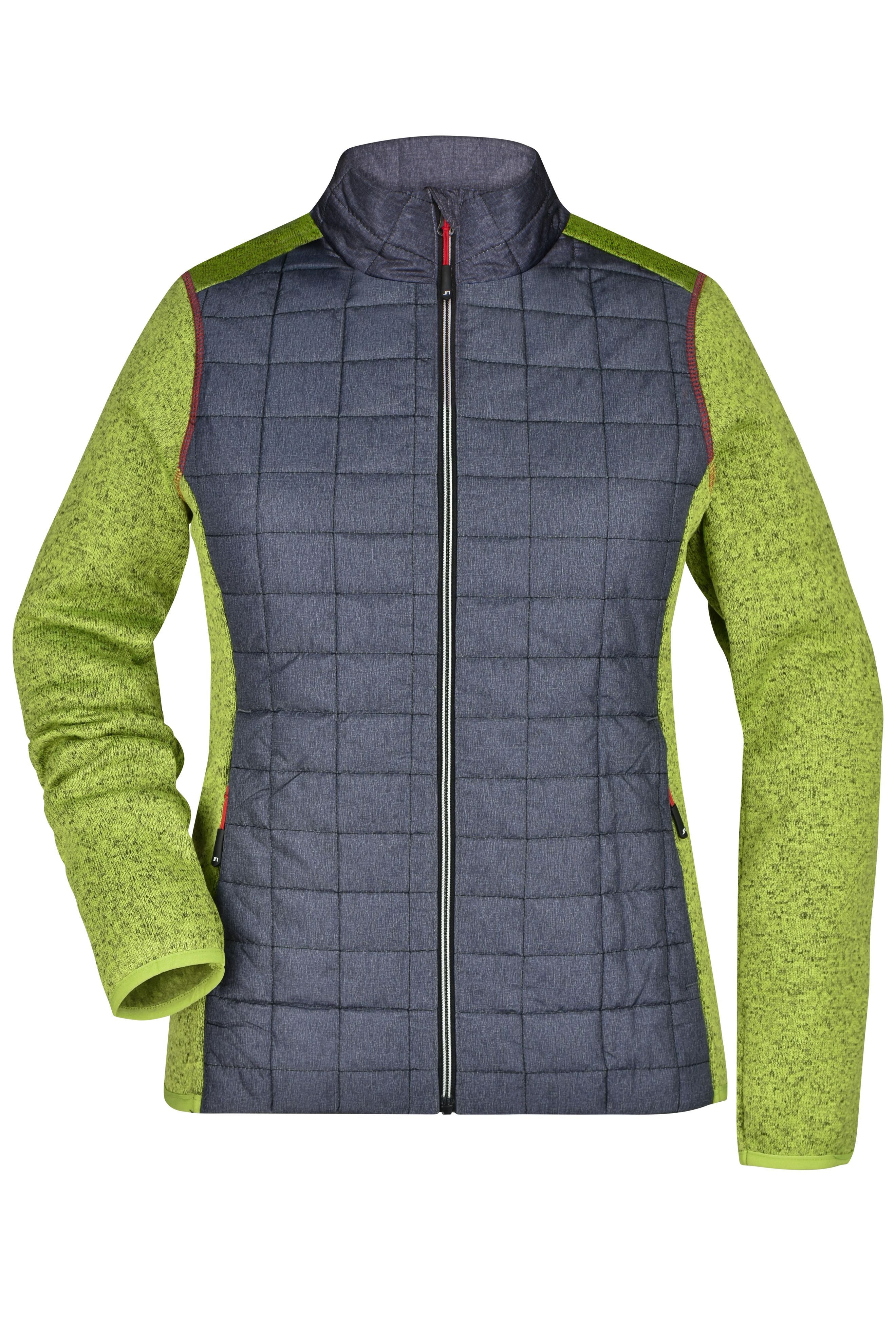 James & Nicholson Damen Melange Strickfleece Hybridjacke kiwi-melange/anthracite-melange