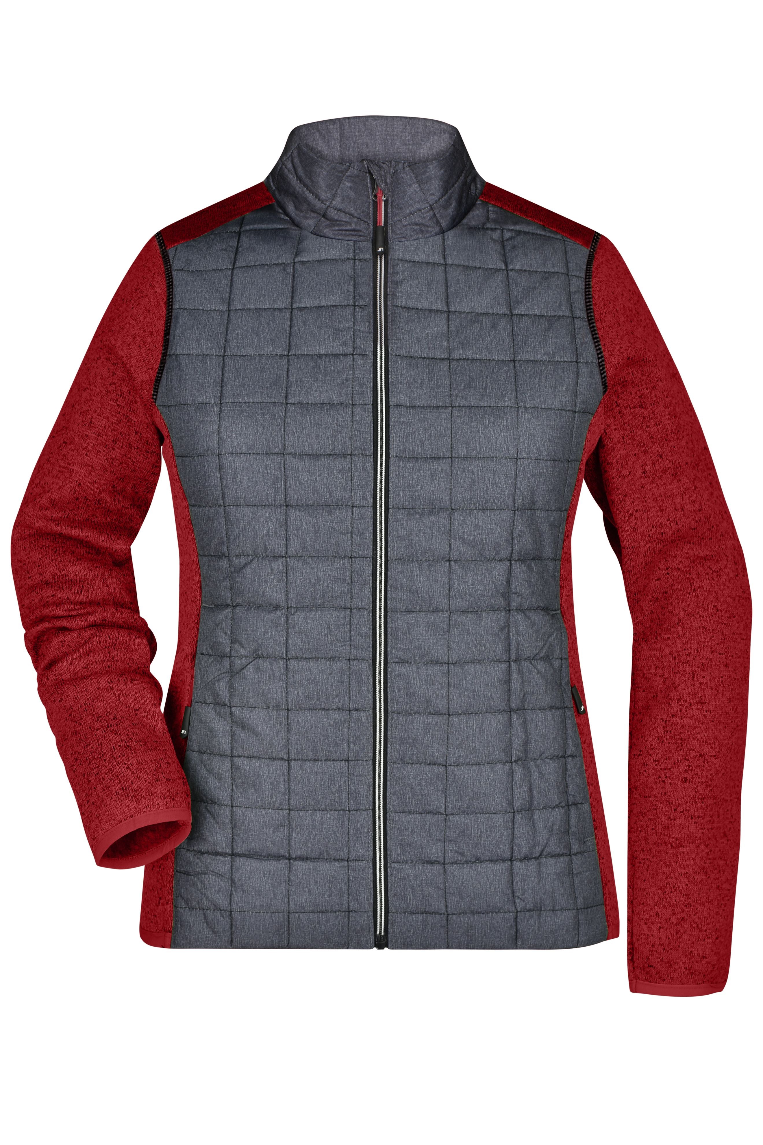 James & Nicholson Damen Melange Strickfleece Hybridjacke red-melange/anthracite-melange