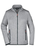 James & Nicholson Damen Fleece Strickjacke light-grey-melange/red