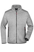 James & Nicholson Herren Fleece Strickjacke light-grey-melange/red