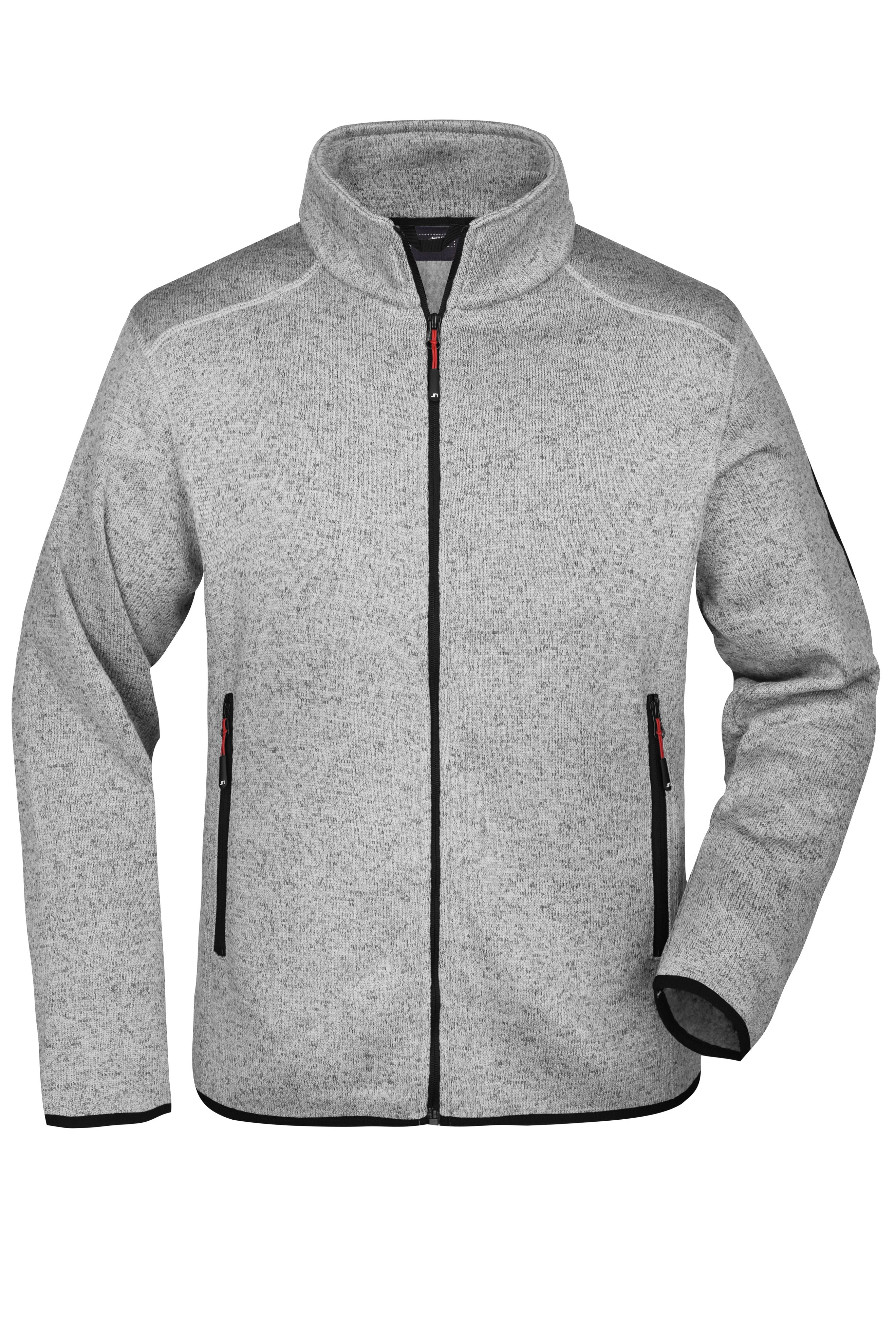 James & Nicholson Herren Fleece Strickjacke light-grey-melange/red