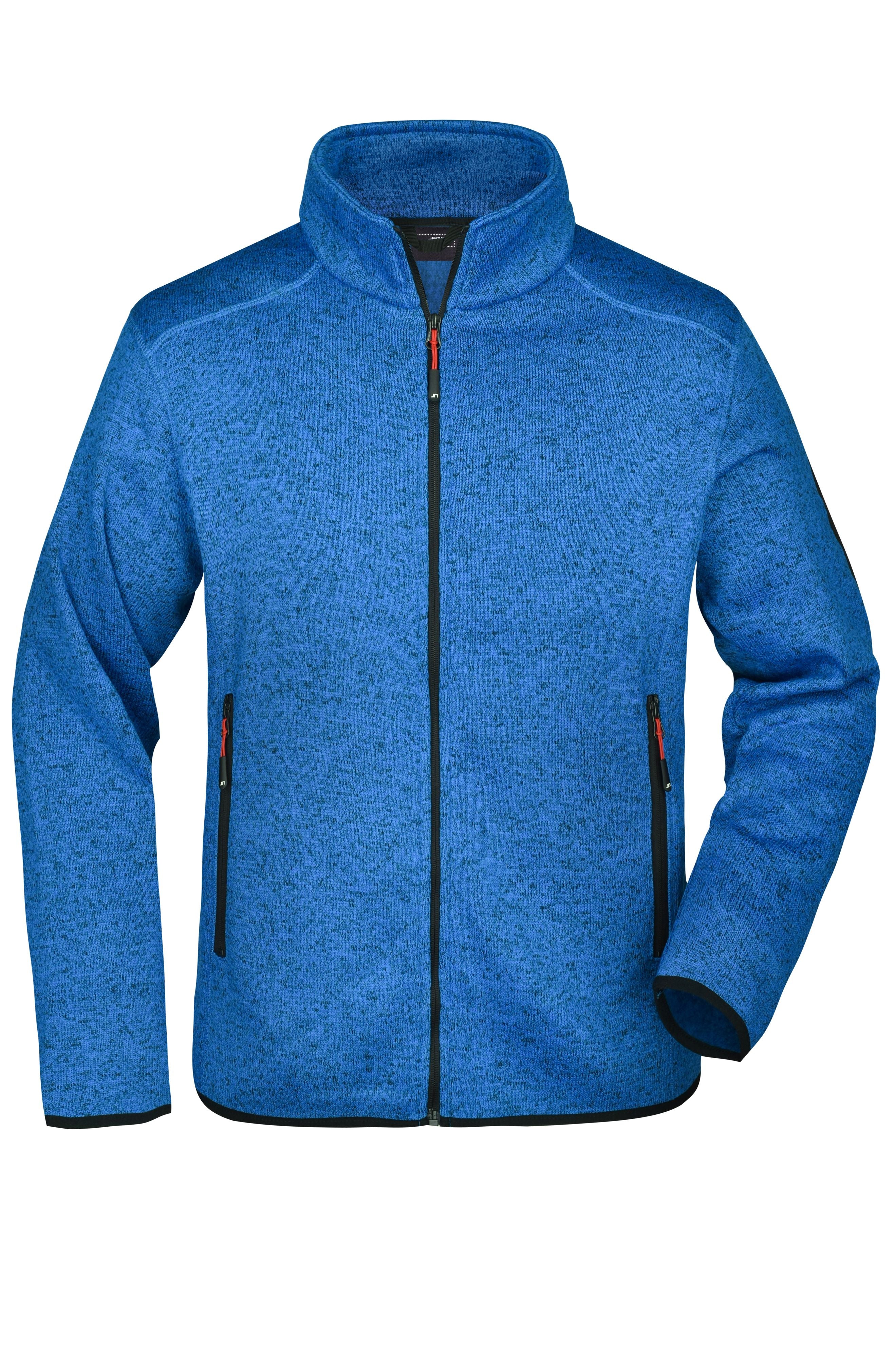 James & Nicholson Herren Fleece Strickjacke royal-melange/red