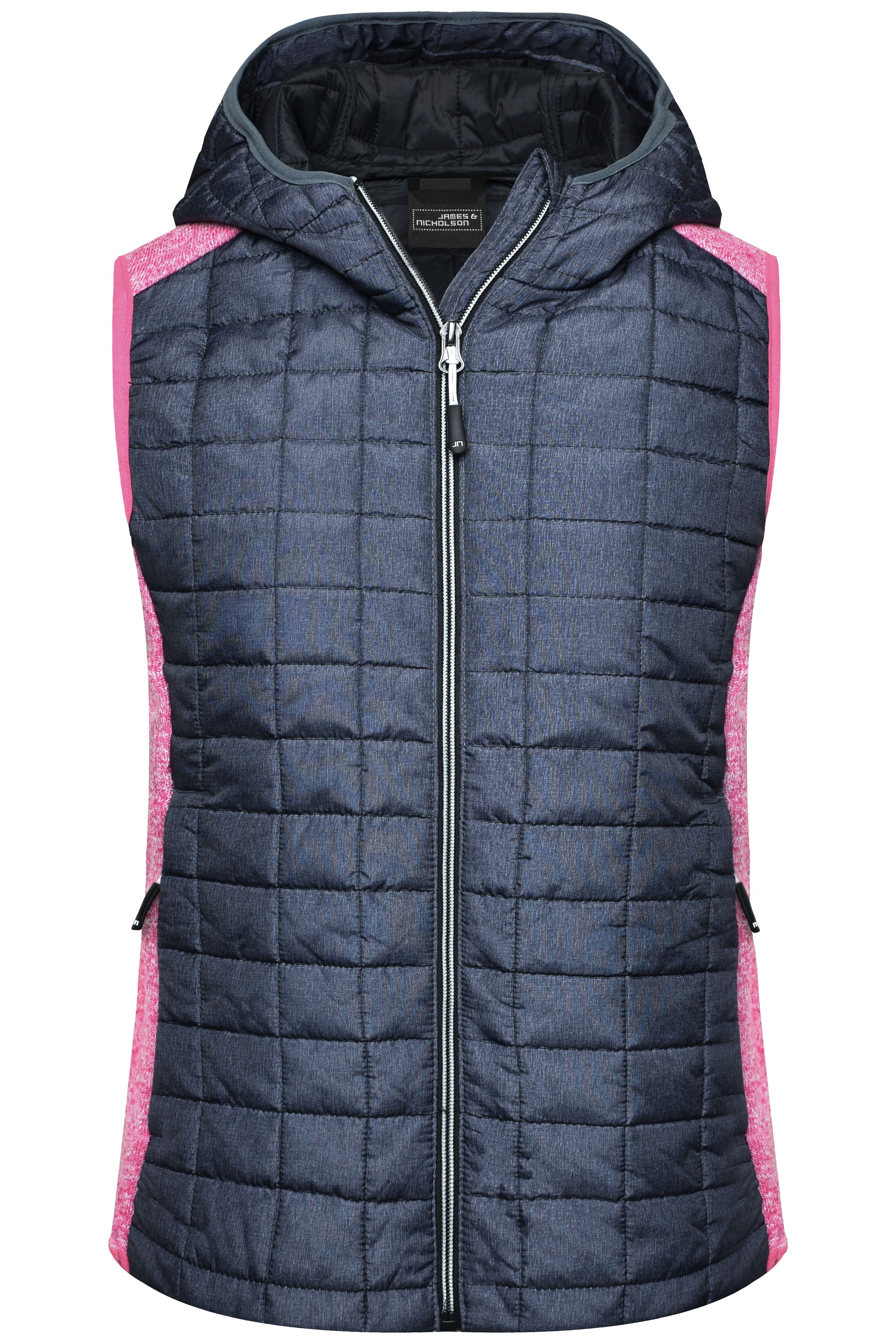 James & Nicholson Damen Strickfleece Hybridweste pink-melange/anthracite-melange