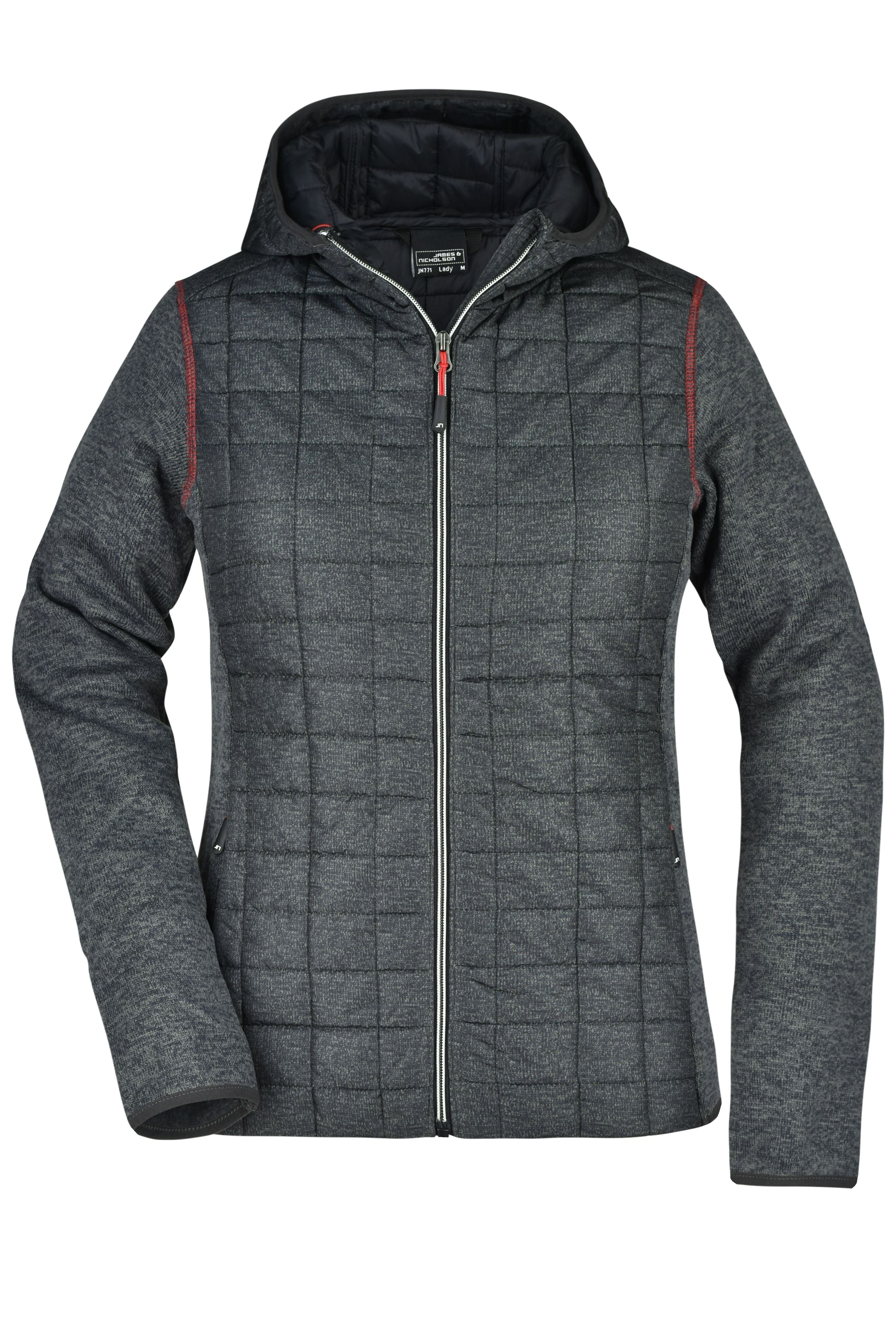 James & Nicholson Damen Strickfleece Hybridjacke grey-melange/anthracite-melange