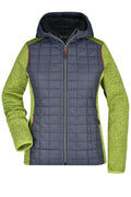 James & Nicholson Damen Strickfleece Hybridjacke kiwi-melange/anthracite-melange