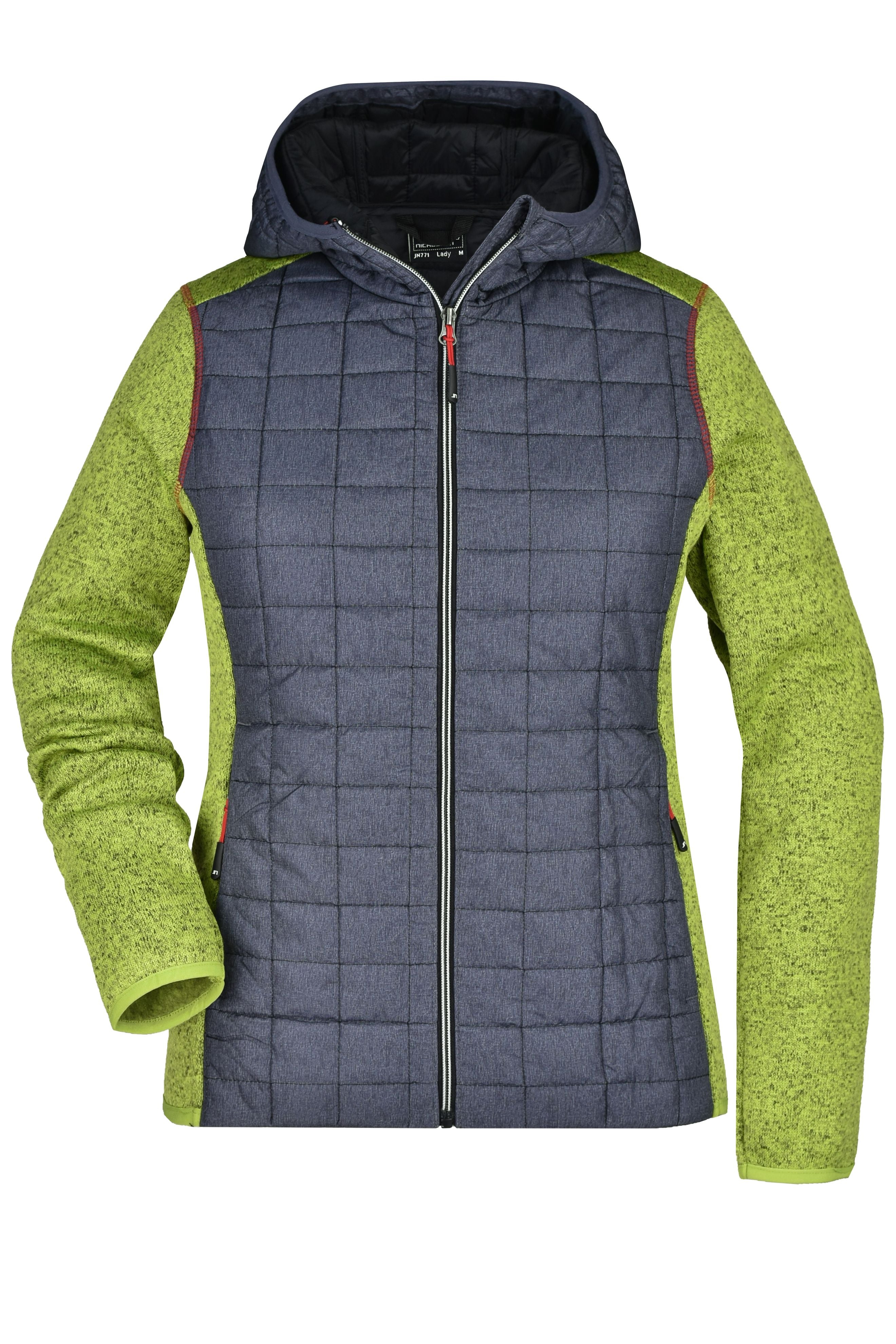 James & Nicholson Damen Strickfleece Hybridjacke kiwi-melange/anthracite-melange