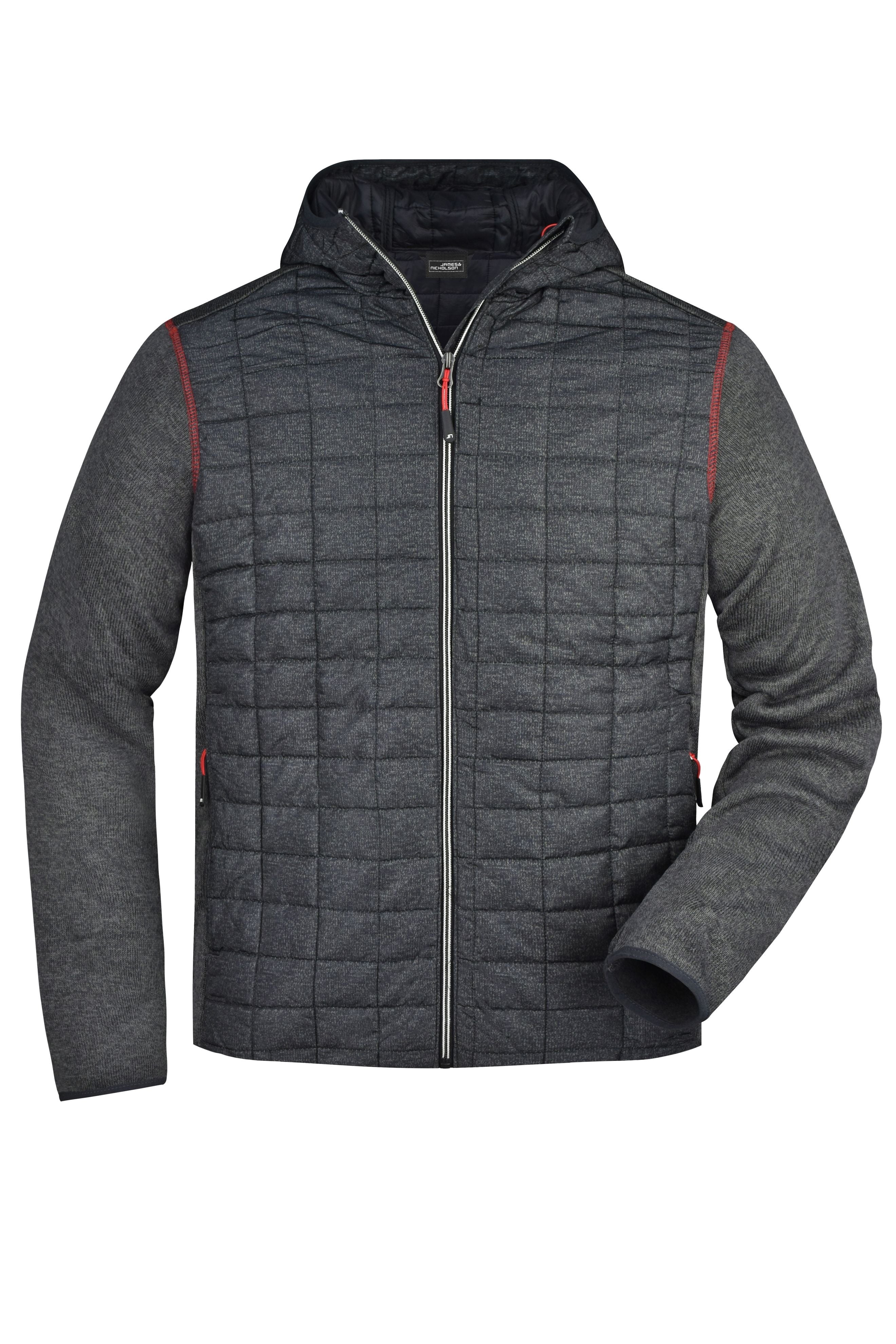 James & Nicholson Herren Strickfleece Hybridjacke grey-melange/anthracite-melange