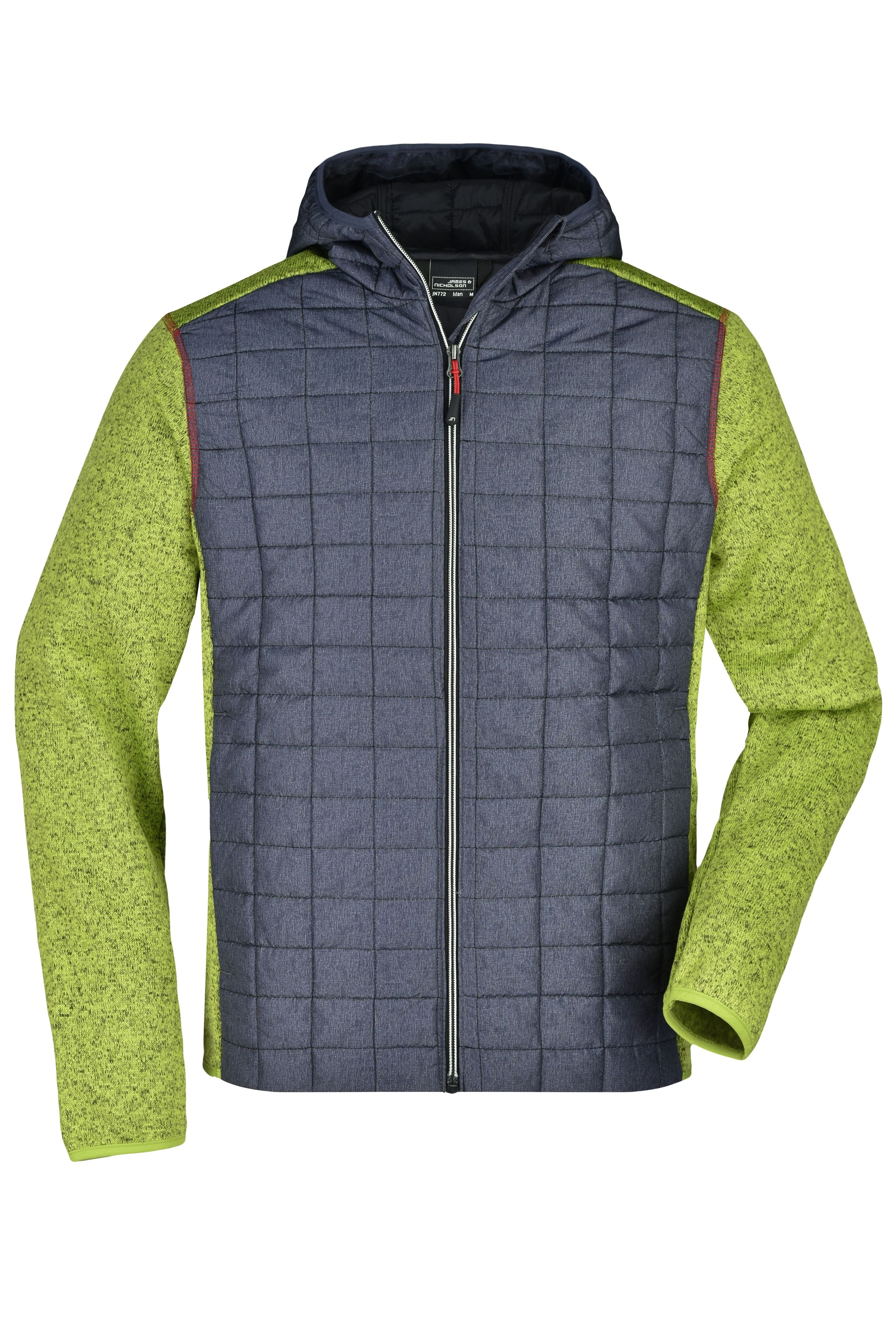 James & Nicholson Herren Strickfleece Hybridjacke kiwi-melange/anthracite-melange
