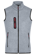 James & Nicholson Damen Strickfleece Weste light-grey-melange/red