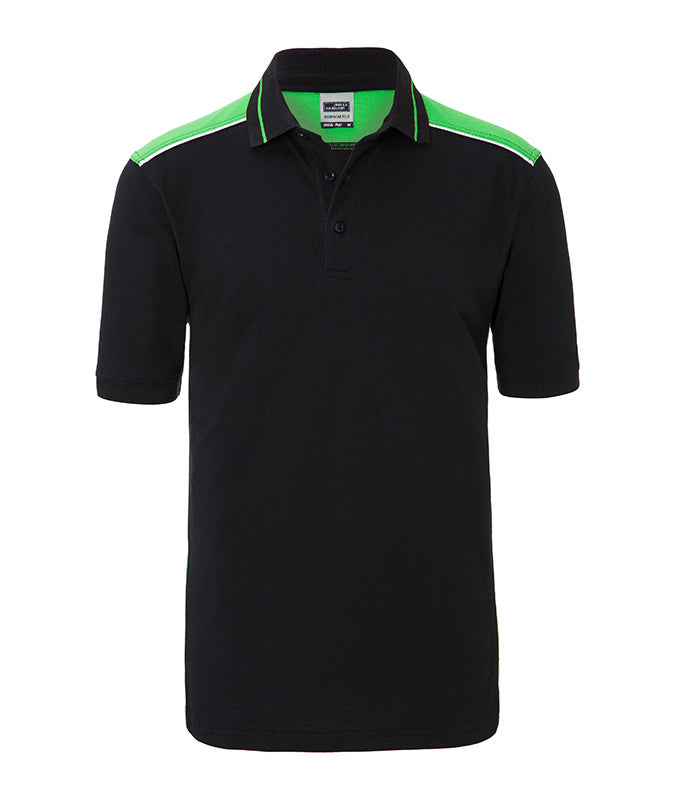 James & Nicholson Herren Workwear Polo Kontrast black/lime-green