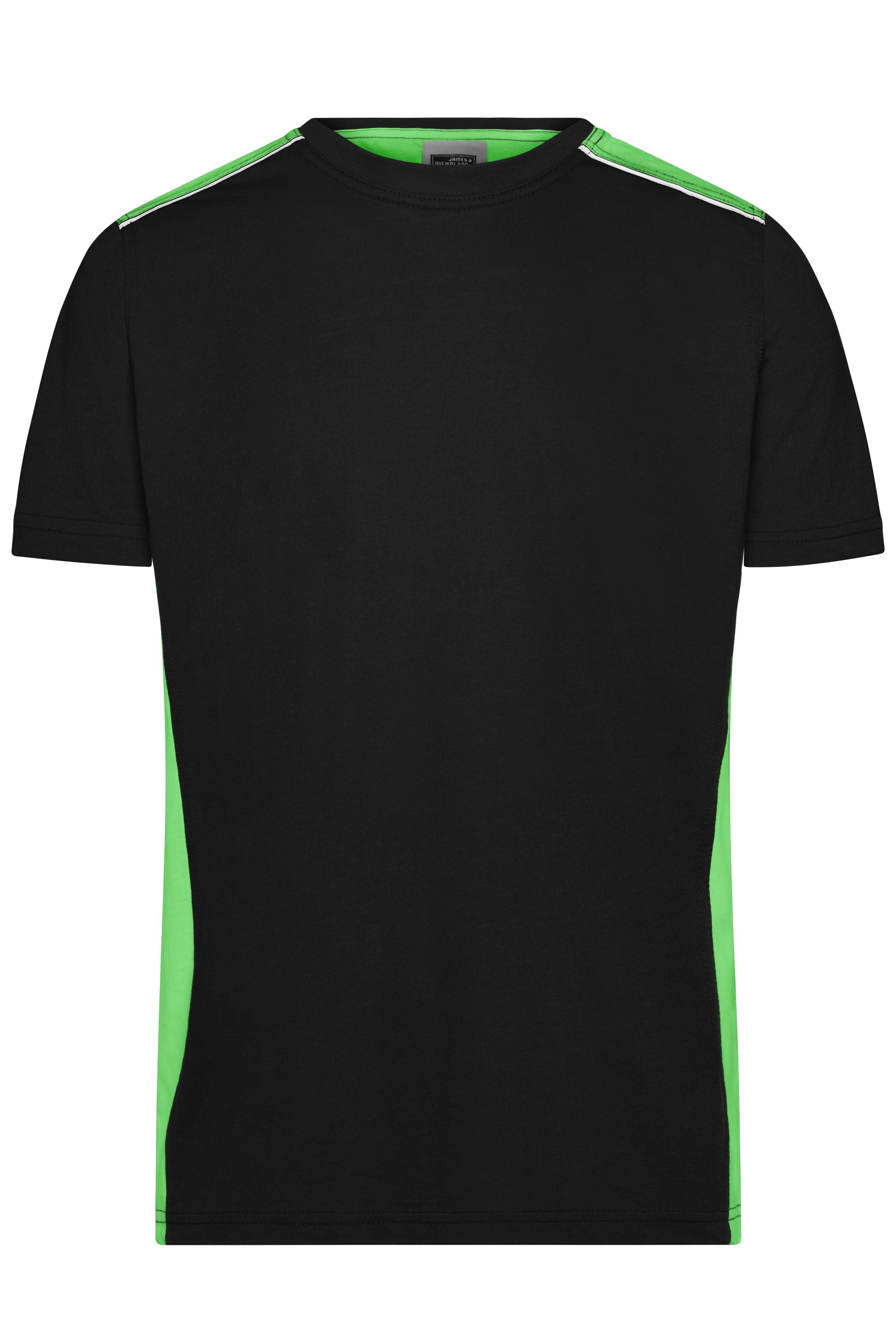 James & Nicholson Herren Workwear T-Shirt Kontrast black/lime-green