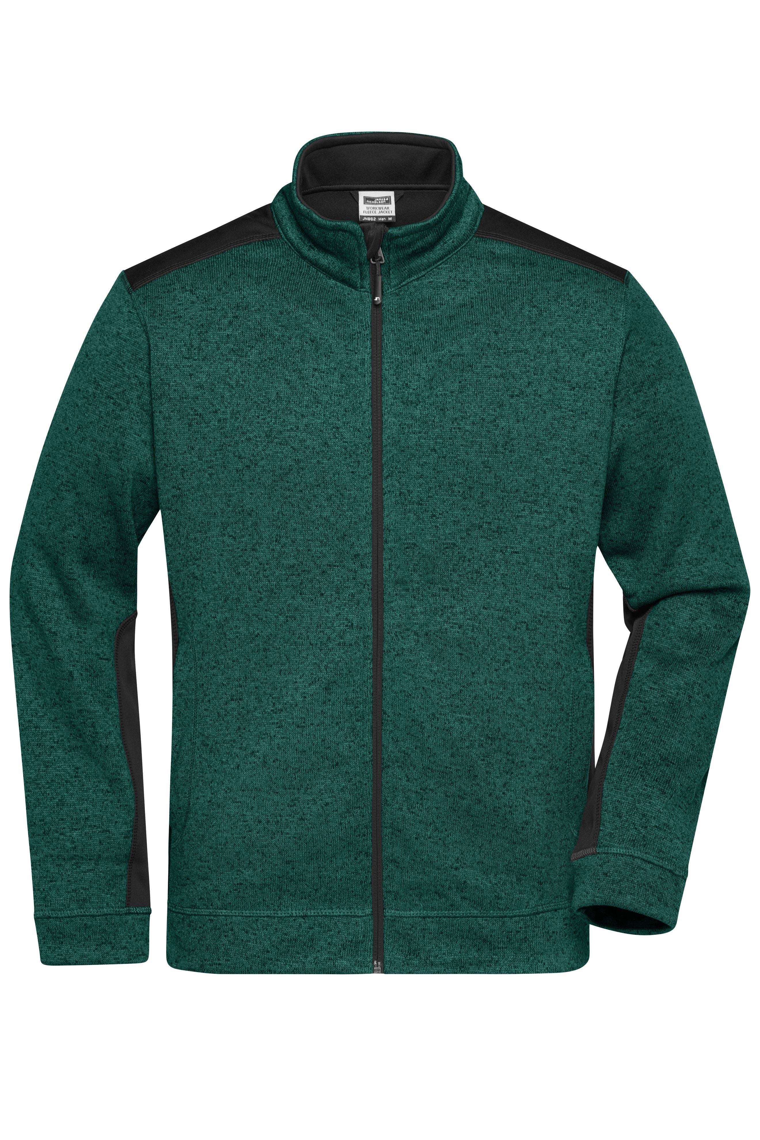James & Nicholson Herren Strickfleece Workwear Jacke dark-green-melange/black