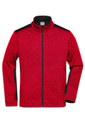 James & Nicholson Herren Strickfleece Workwear Jacke red-melange/black