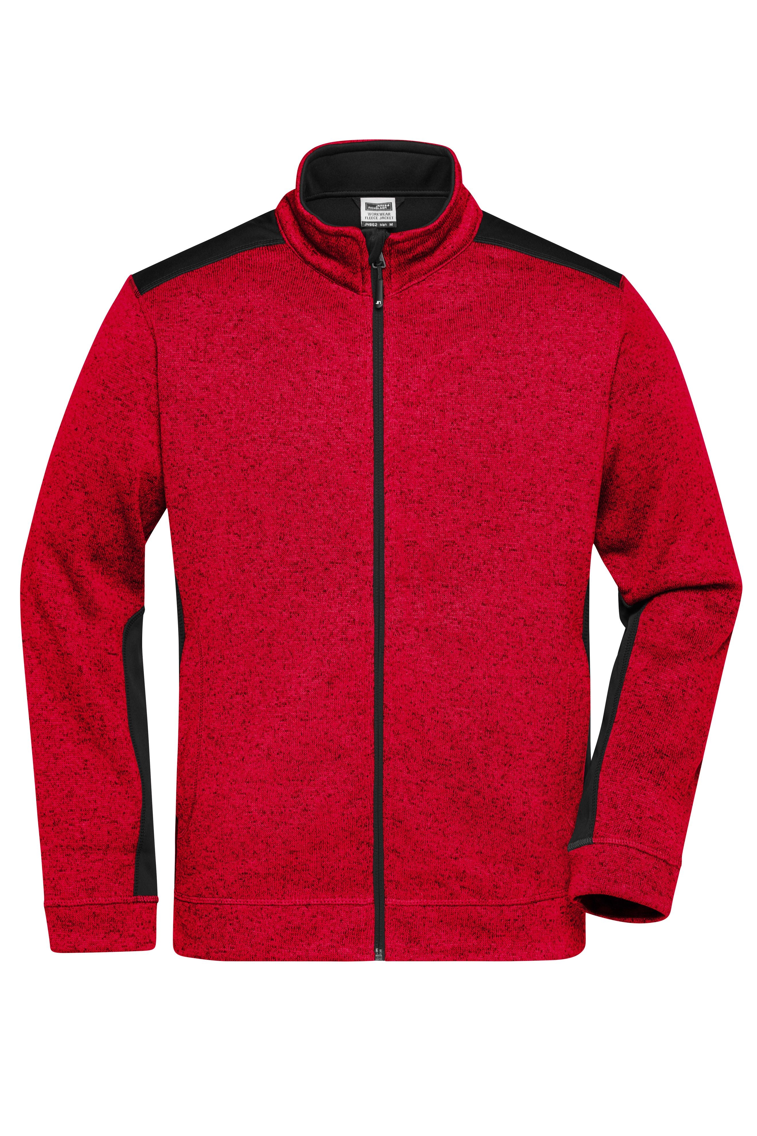 James & Nicholson Herren Strickfleece Workwear Jacke red-melange/black