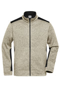 James & Nicholson Herren Strickfleece Workwear Jacke stone-melange/black