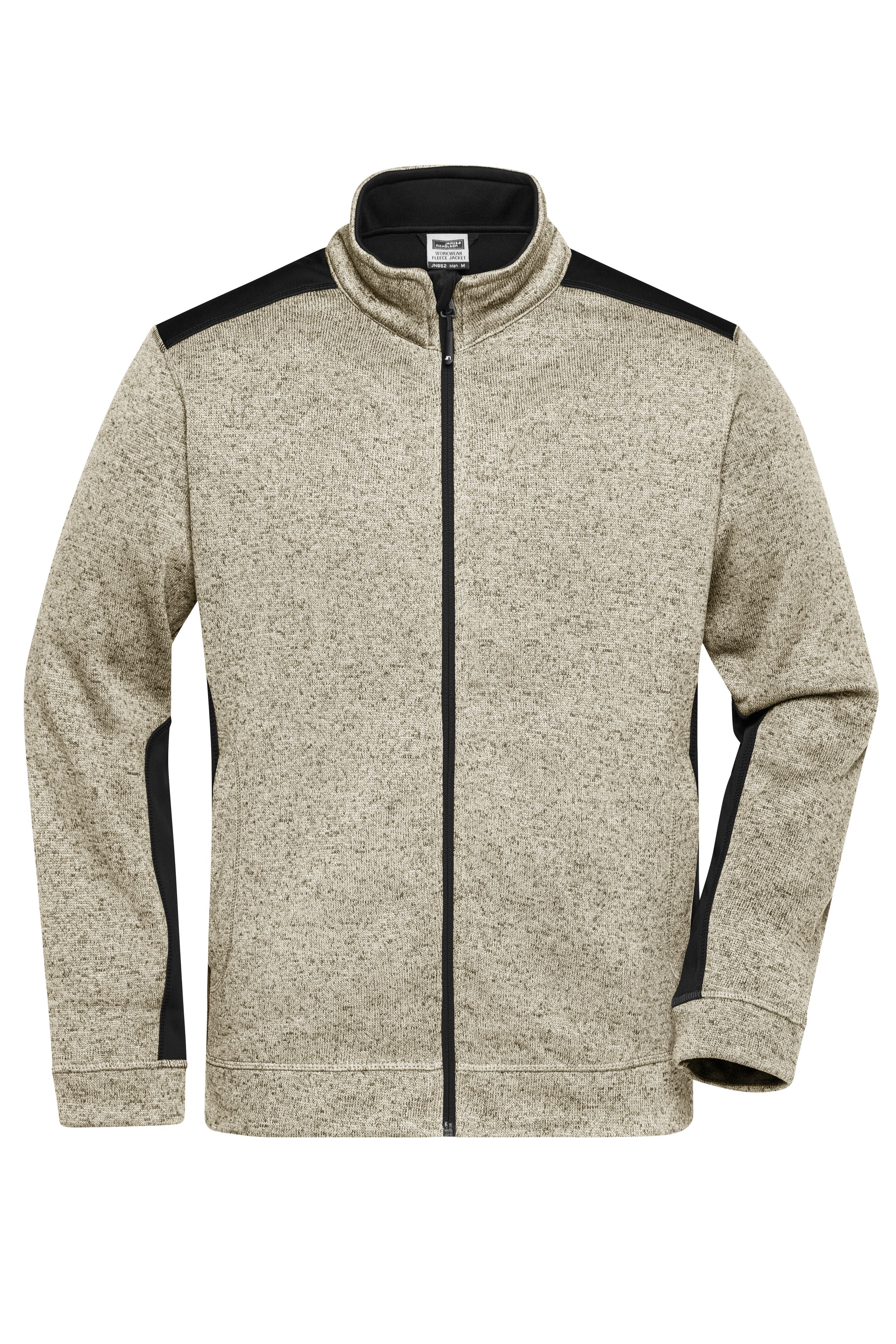 James & Nicholson Herren Strickfleece Workwear Jacke stone-melange/black