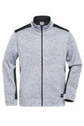 James & Nicholson Herren Strickfleece Workwear Jacke white-melange/carbon