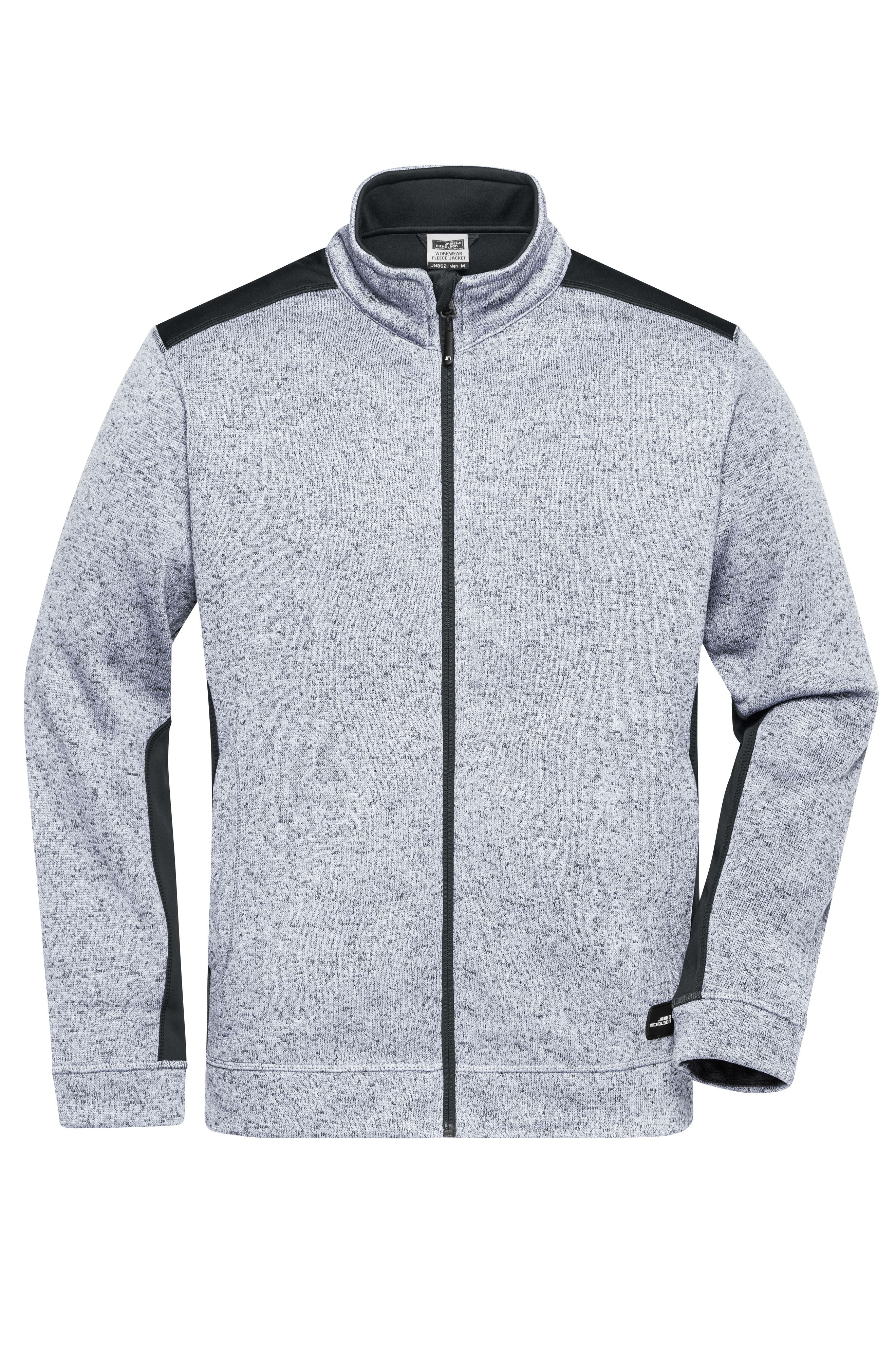 James & Nicholson Herren Strickfleece Workwear Jacke white-melange/carbon