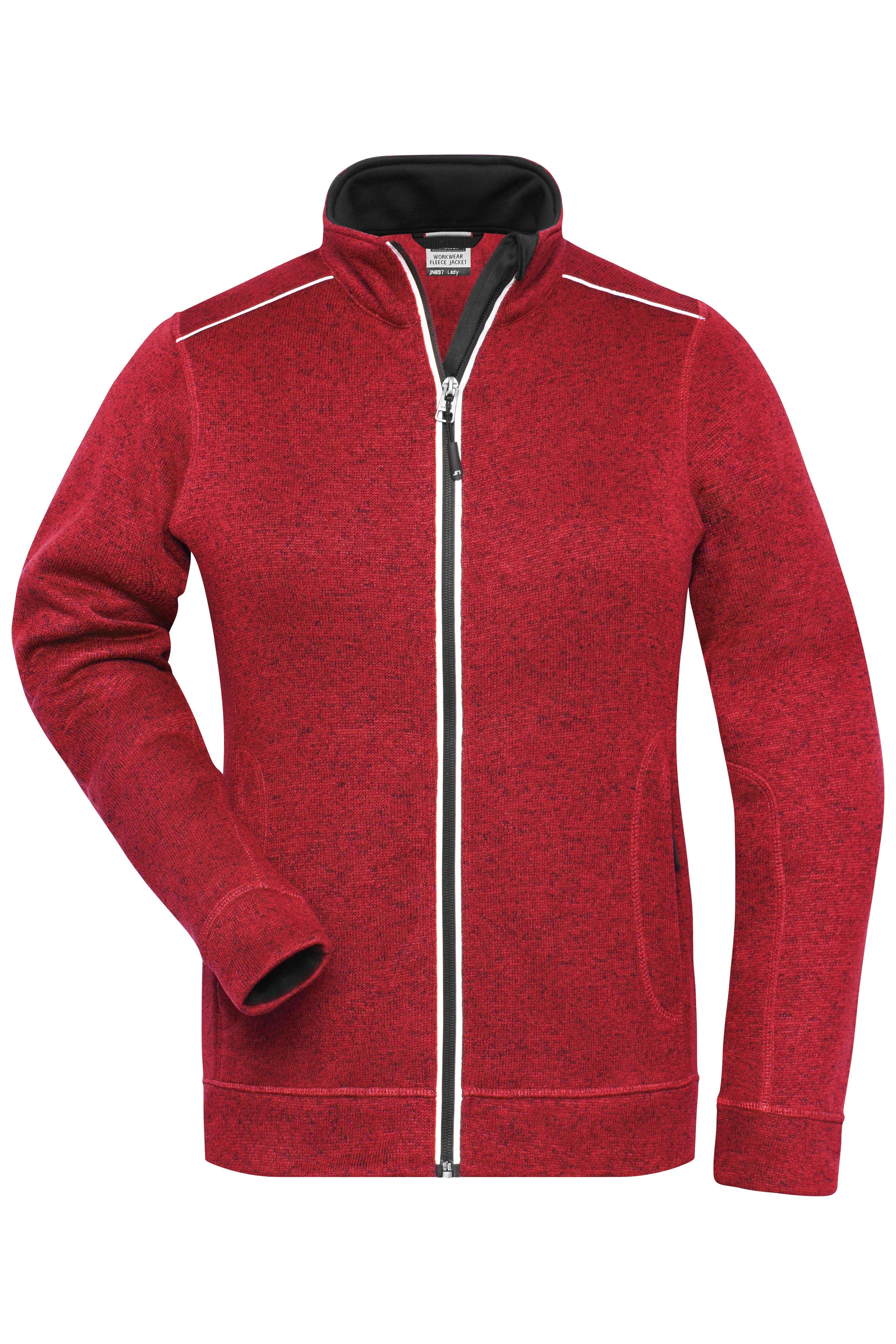 James & Nicholson Damen Workwear Melange-Fleecejacke red-melange/black