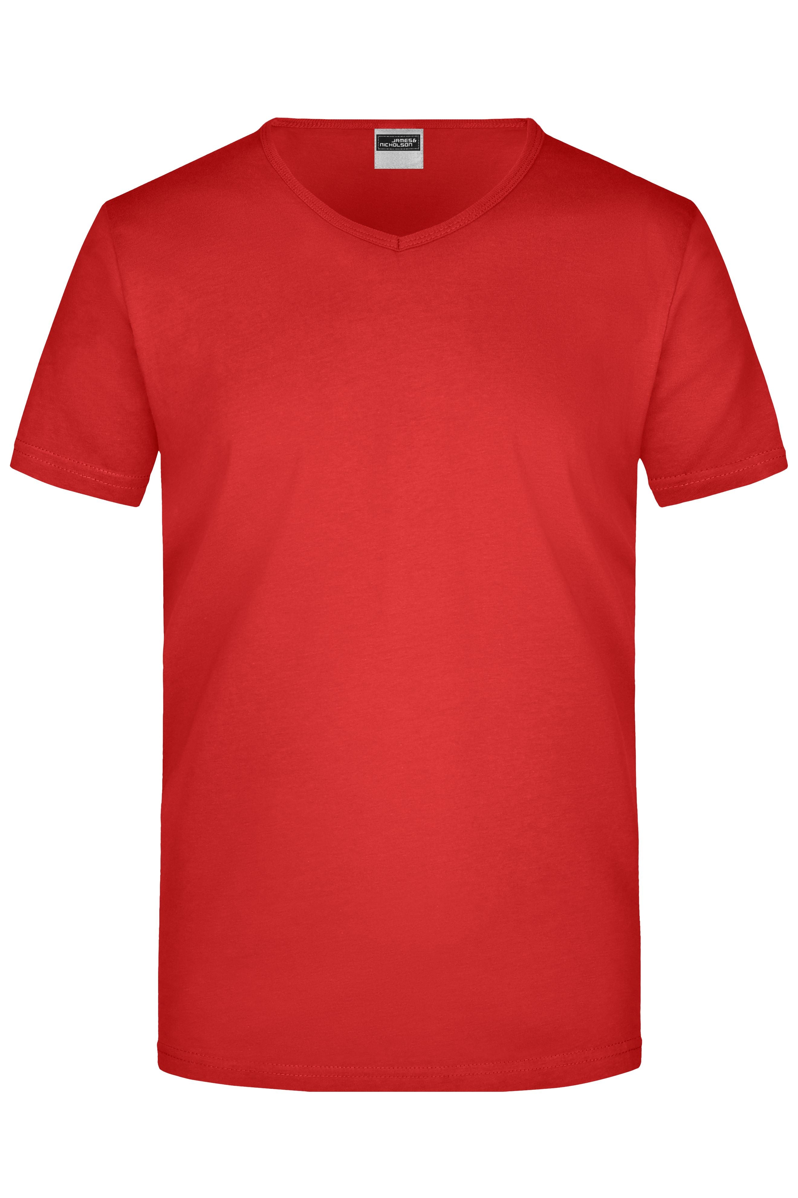 James & Nicholson Herren Slimfit V-Shirt red