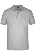 James & Nicholson Herren Pique Polo mit Brusttasche ash